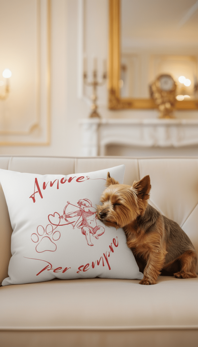 Cuscino Decorativo San Valentino Rosso con Cupido e Zampa – Amore per Sempre per Amanti degli Animali - AKYCO