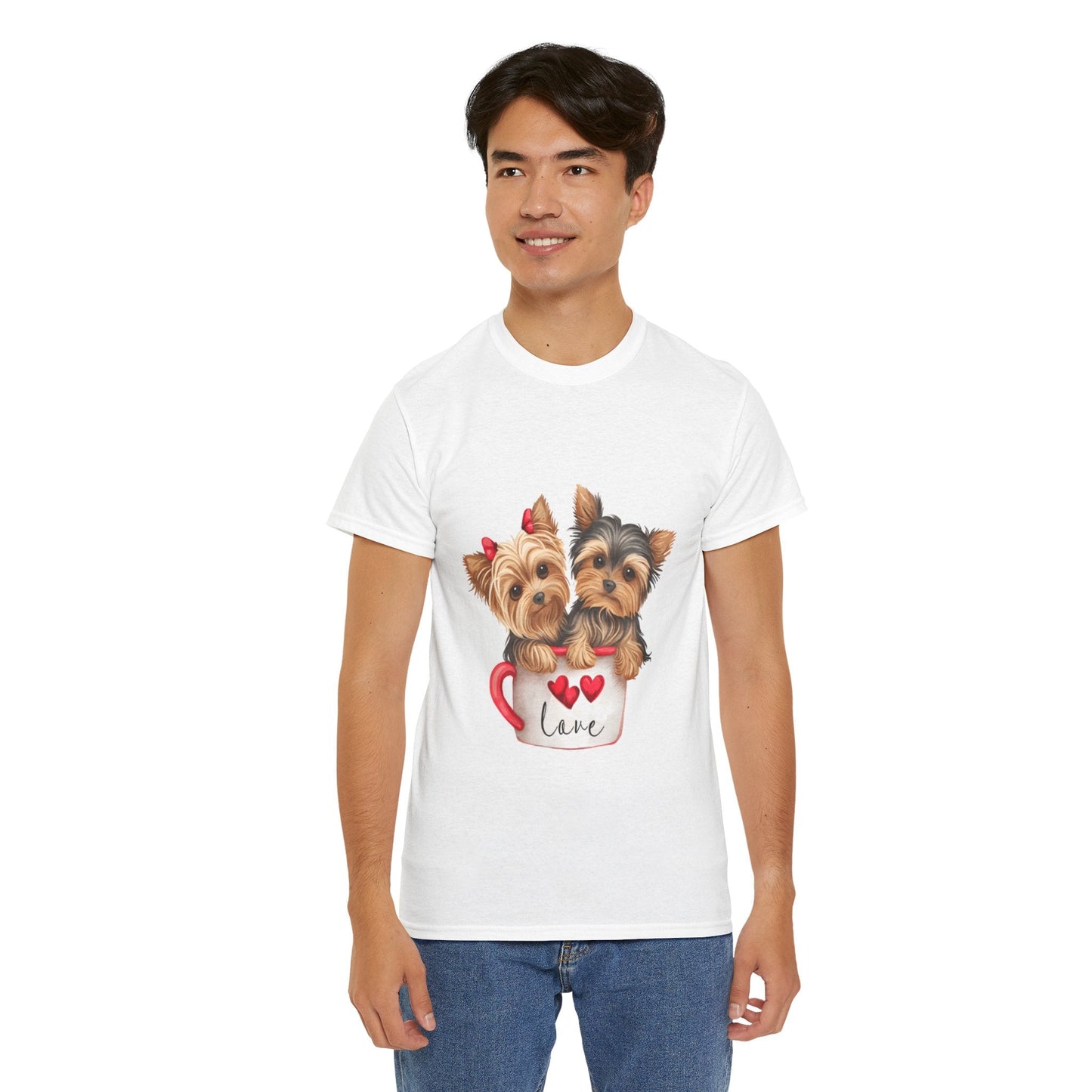 Maglietta Unisex in Cotone Pesante con Cuccioli in Tazza da Caffè – Comodità ed Eleganza per Amanti dei Cani - Aky & Co.