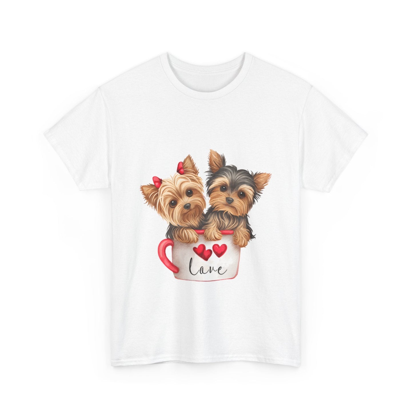 Maglietta Unisex in Cotone Pesante con Cuccioli in Tazza da Caffè – Comodità ed Eleganza per Amanti dei Cani - Aky & Co.