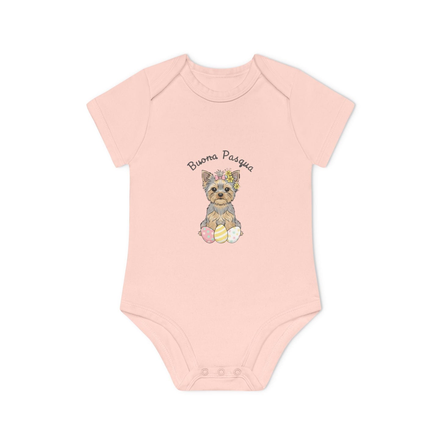 Body Neonato Pasqua "Buona Pasqua" – Onesie Biologico Cucciolo Yorkshire | AKYCO - AKYCO