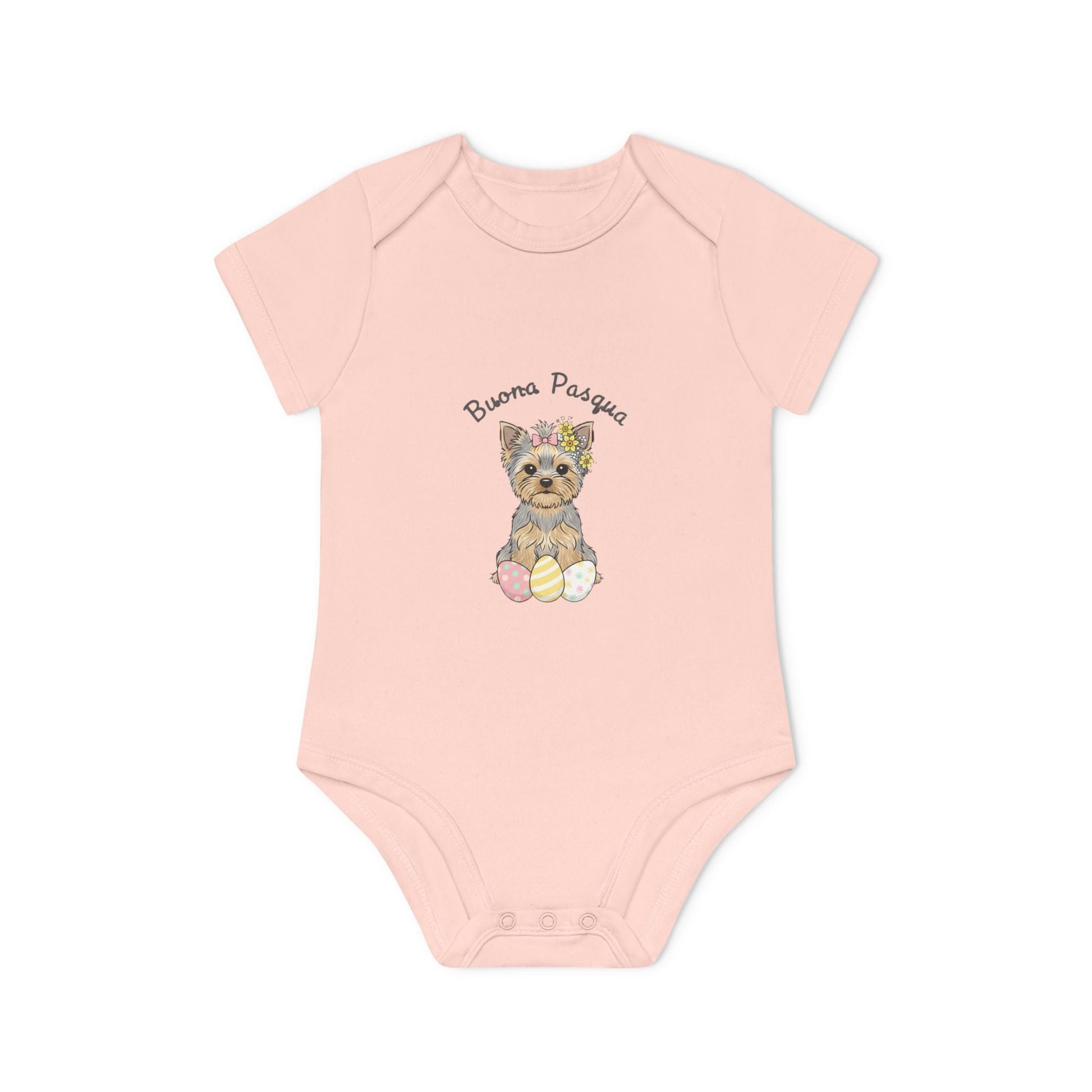Body Neonato Pasqua "Buona Pasqua" – Onesie Biologico Cucciolo Yorkshire | AKYCO - AKYCO