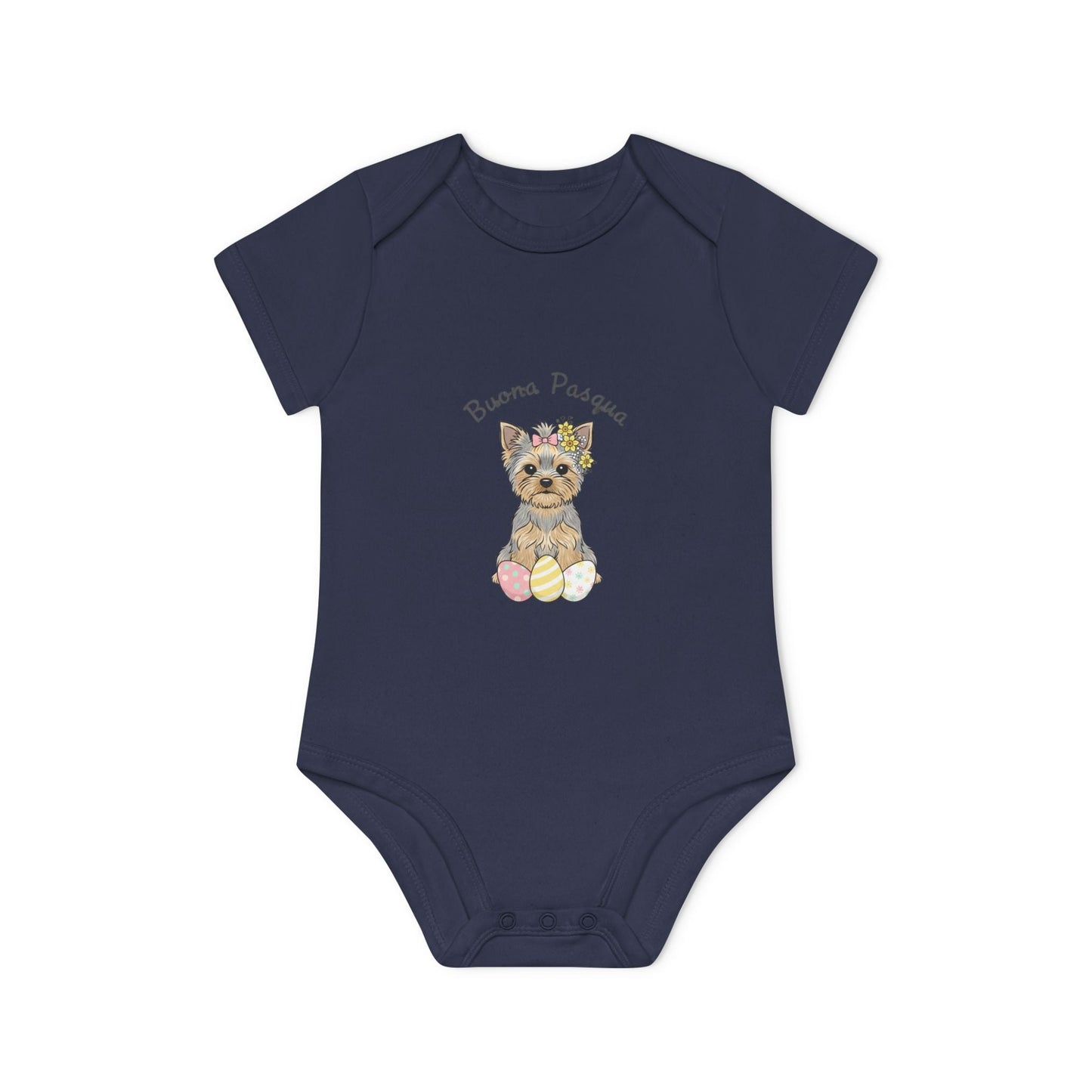Body Neonato Pasqua "Buona Pasqua" – Onesie Biologico Cucciolo Yorkshire | AKYCO - AKYCO