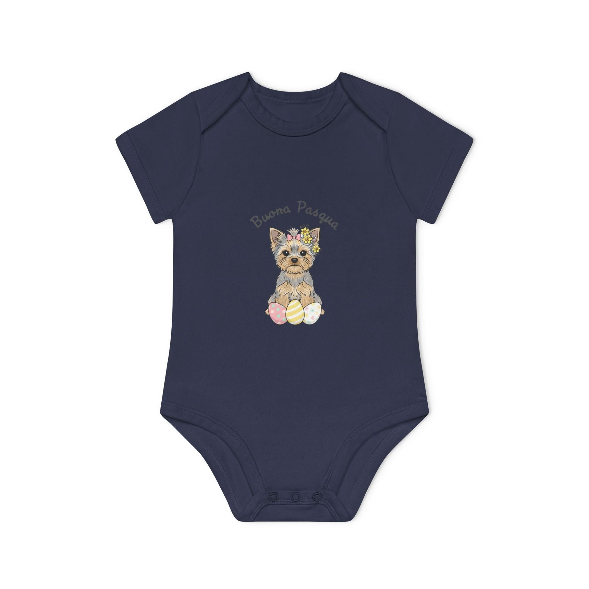 Body Neonato Pasqua "Buona Pasqua" – Onesie Biologico Cucciolo Yorkshire | AKYCO - AKYCO