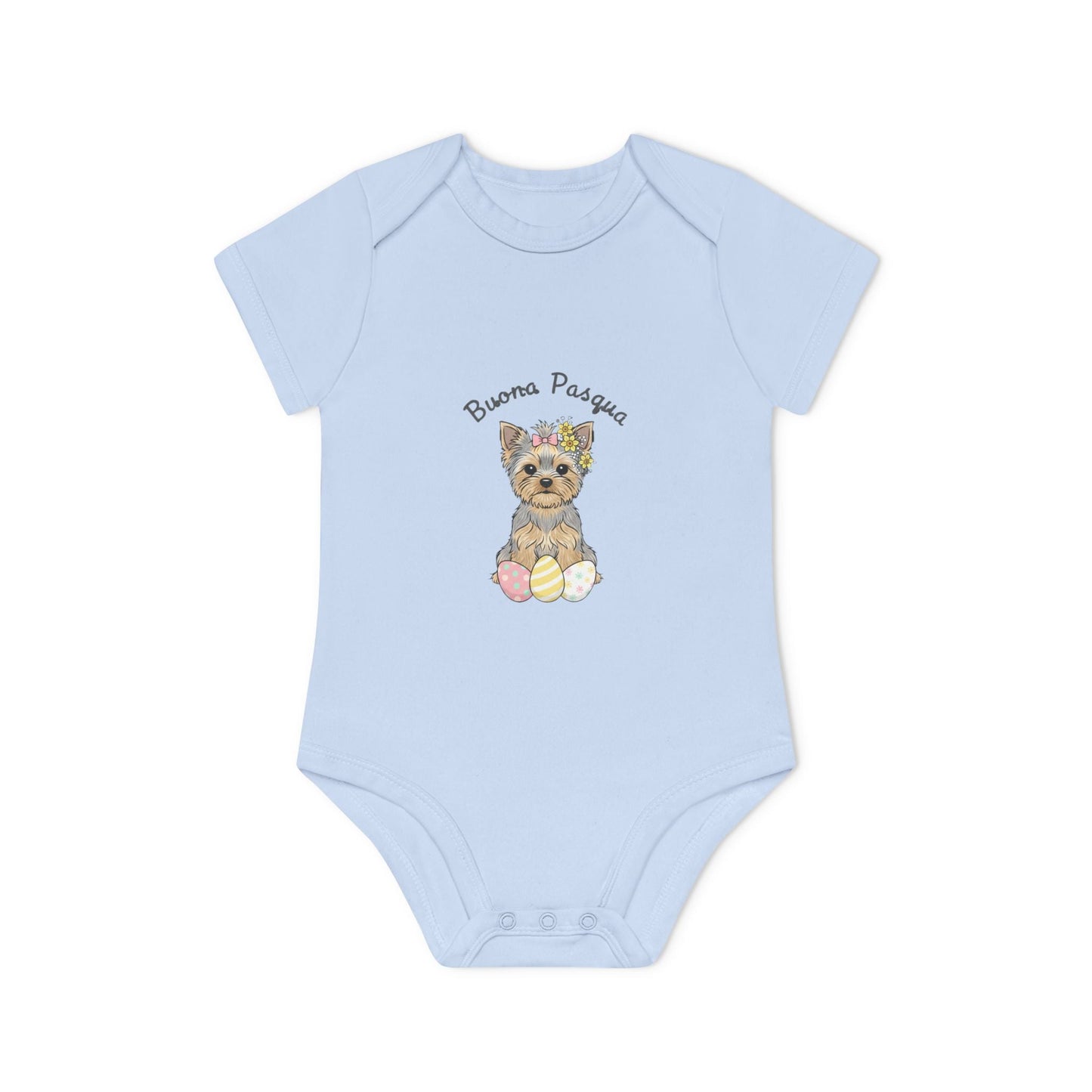 Body Neonato Pasqua "Buona Pasqua" – Onesie Biologico Cucciolo Yorkshire | AKYCO - AKYCO