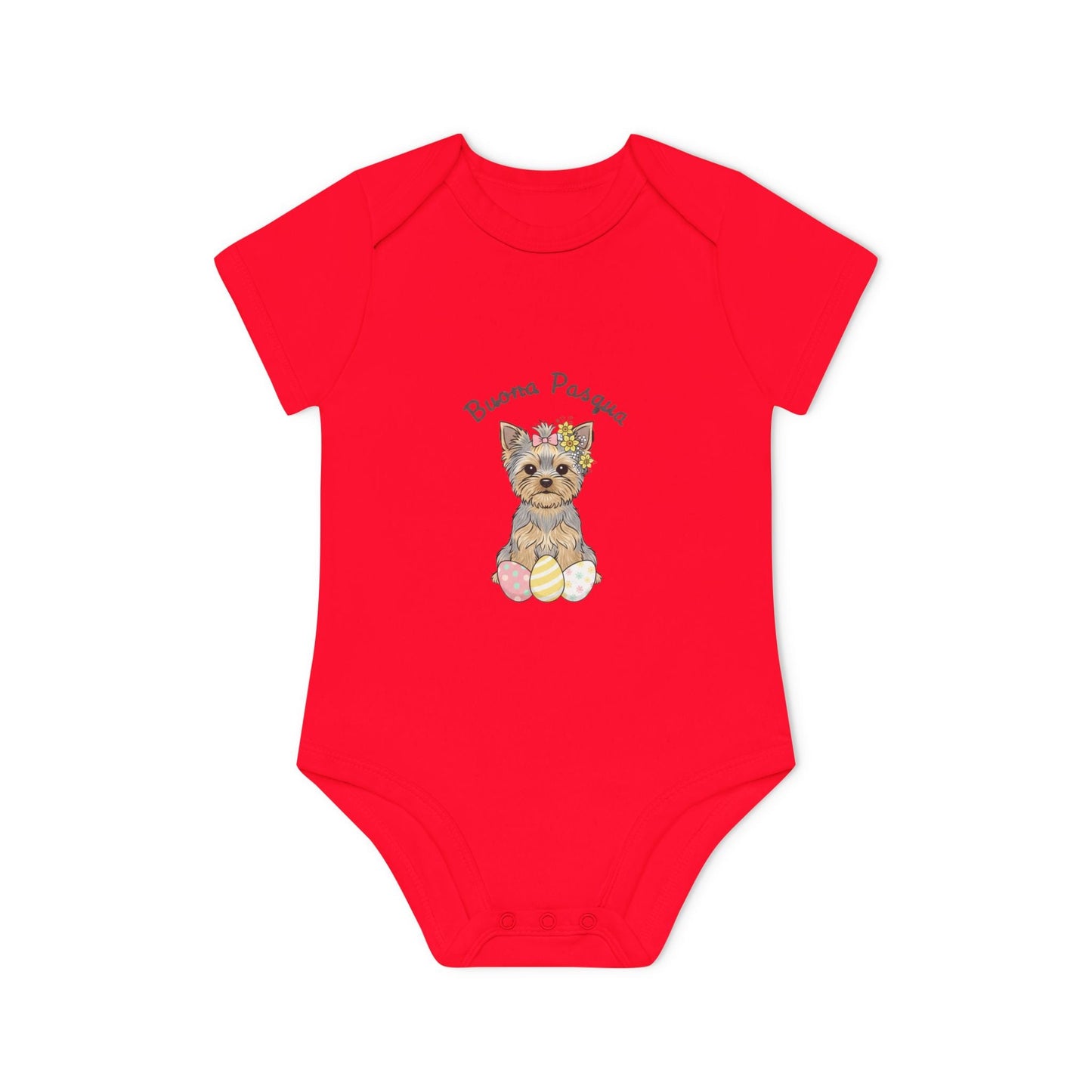 Body Neonato Pasqua "Buona Pasqua" – Onesie Biologico Cucciolo Yorkshire | AKYCO - AKYCO