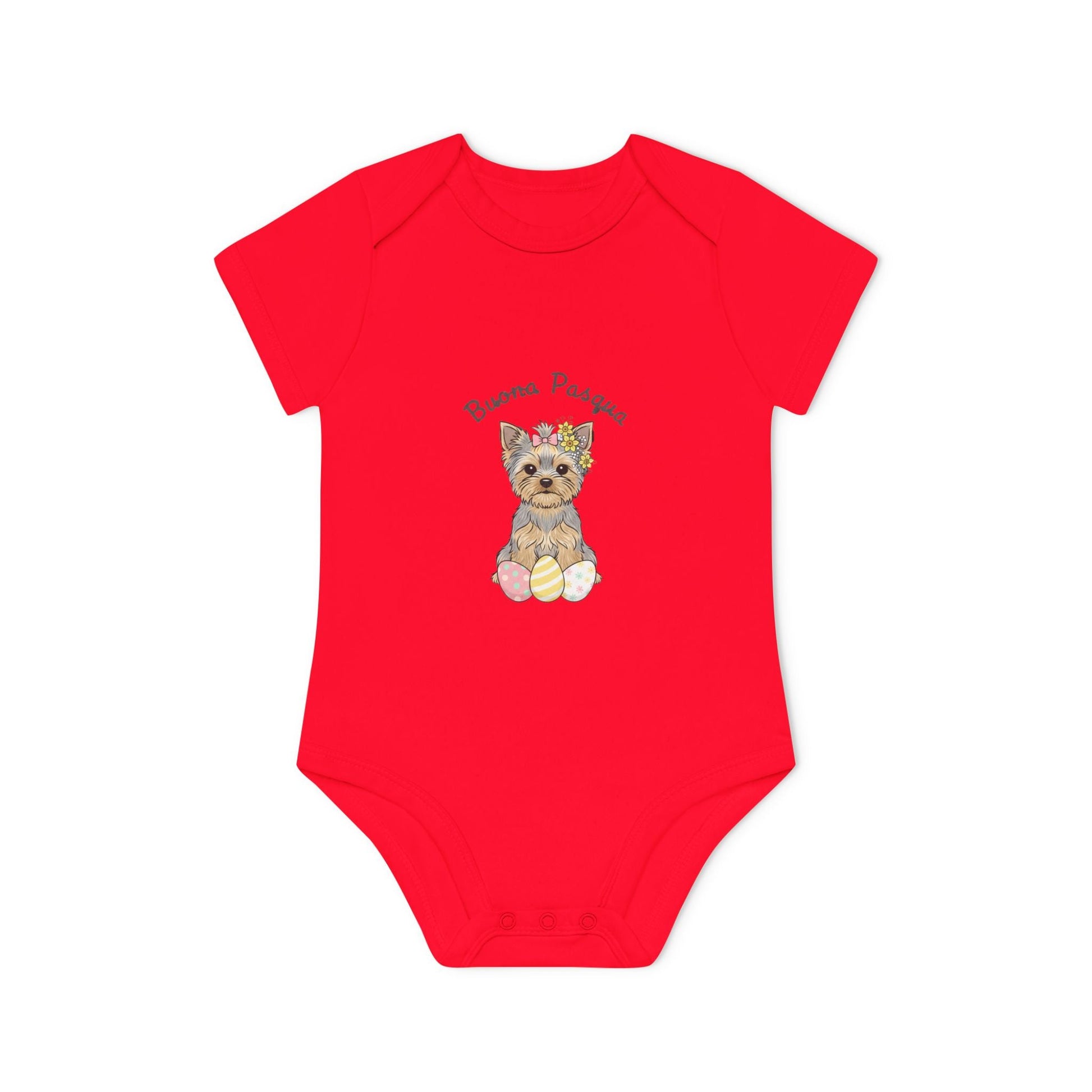 Body Neonato Pasqua "Buona Pasqua" – Onesie Biologico Cucciolo Yorkshire | AKYCO - AKYCO