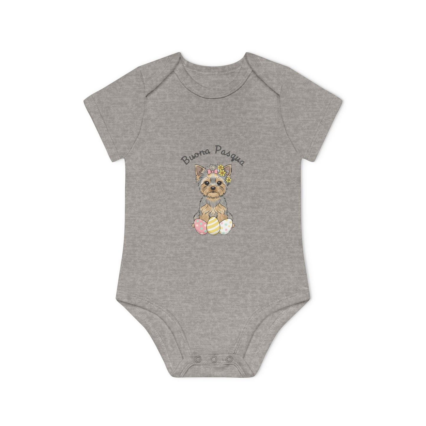 Body Neonato Pasqua "Buona Pasqua" – Onesie Biologico Cucciolo Yorkshire | AKYCO - AKYCO