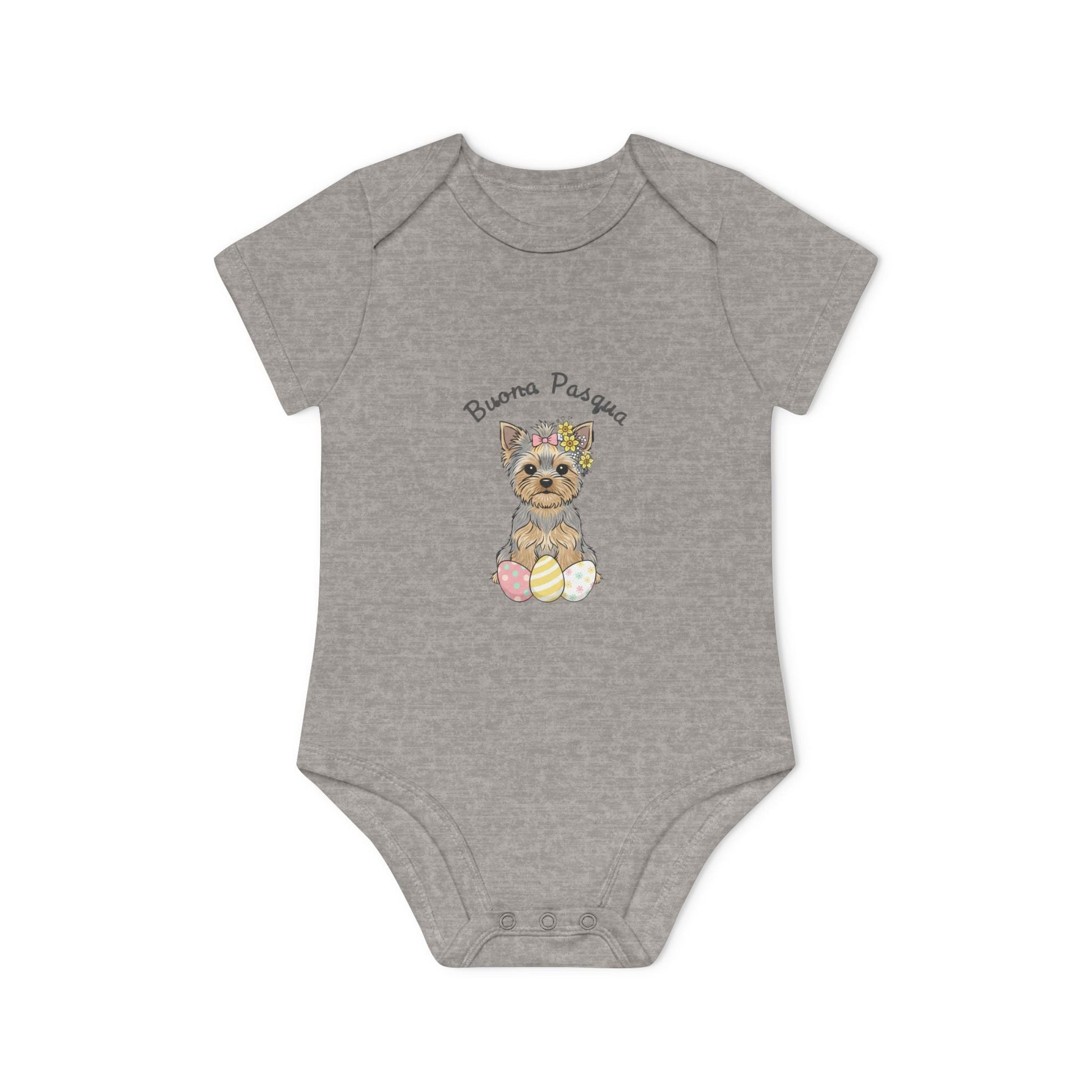 Body Neonato Pasqua "Buona Pasqua" – Onesie Biologico Cucciolo Yorkshire | AKYCO - AKYCO