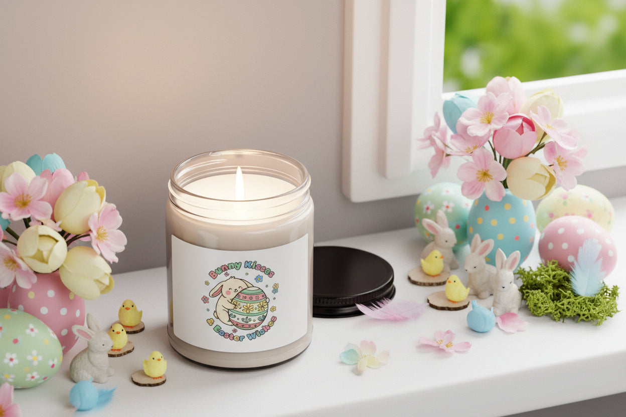 Bunny Kisses Easter Egg Candle, Soy Candle | Pastel Spring, Bunny Aesthetic - AKYCO