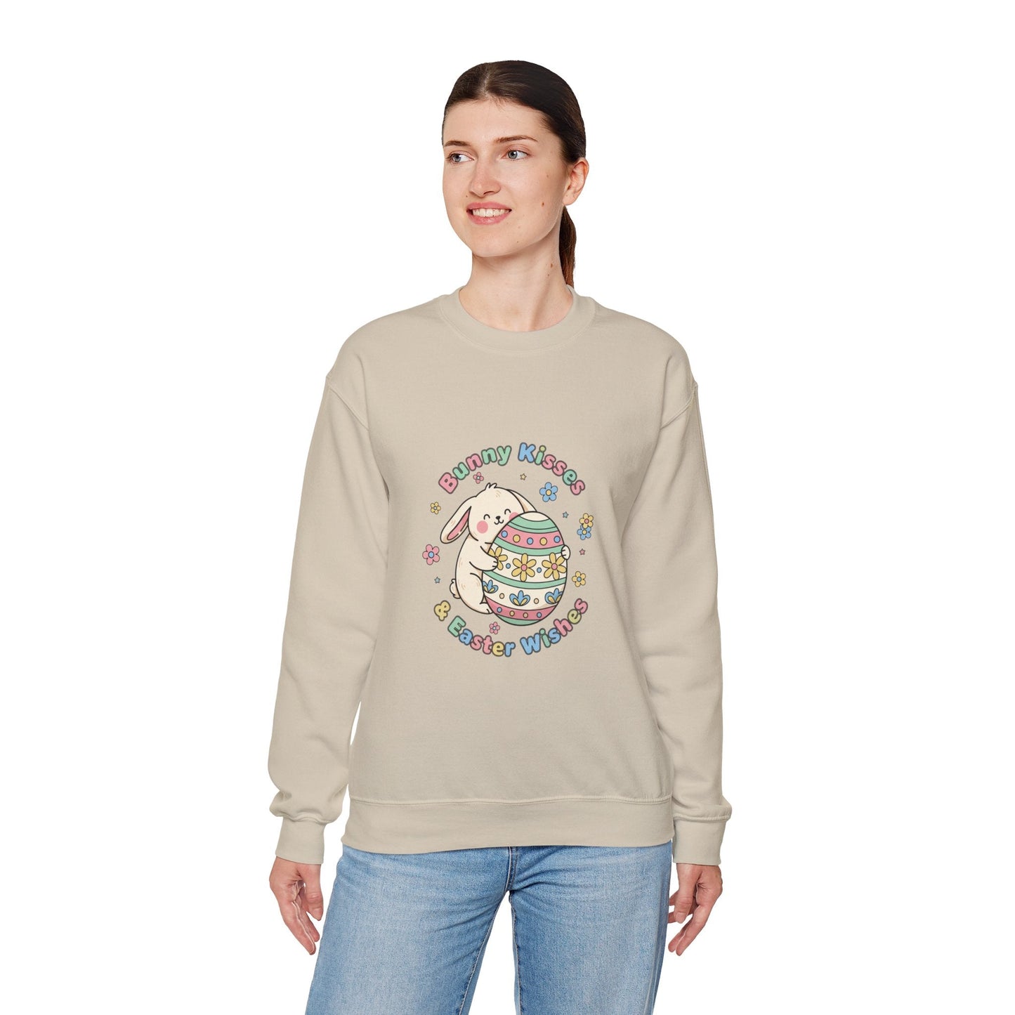 Bunny Kisses & Easter Wishes Crewneck Sweatshirt | pastel spring, bunny aesthetic - AKYCO