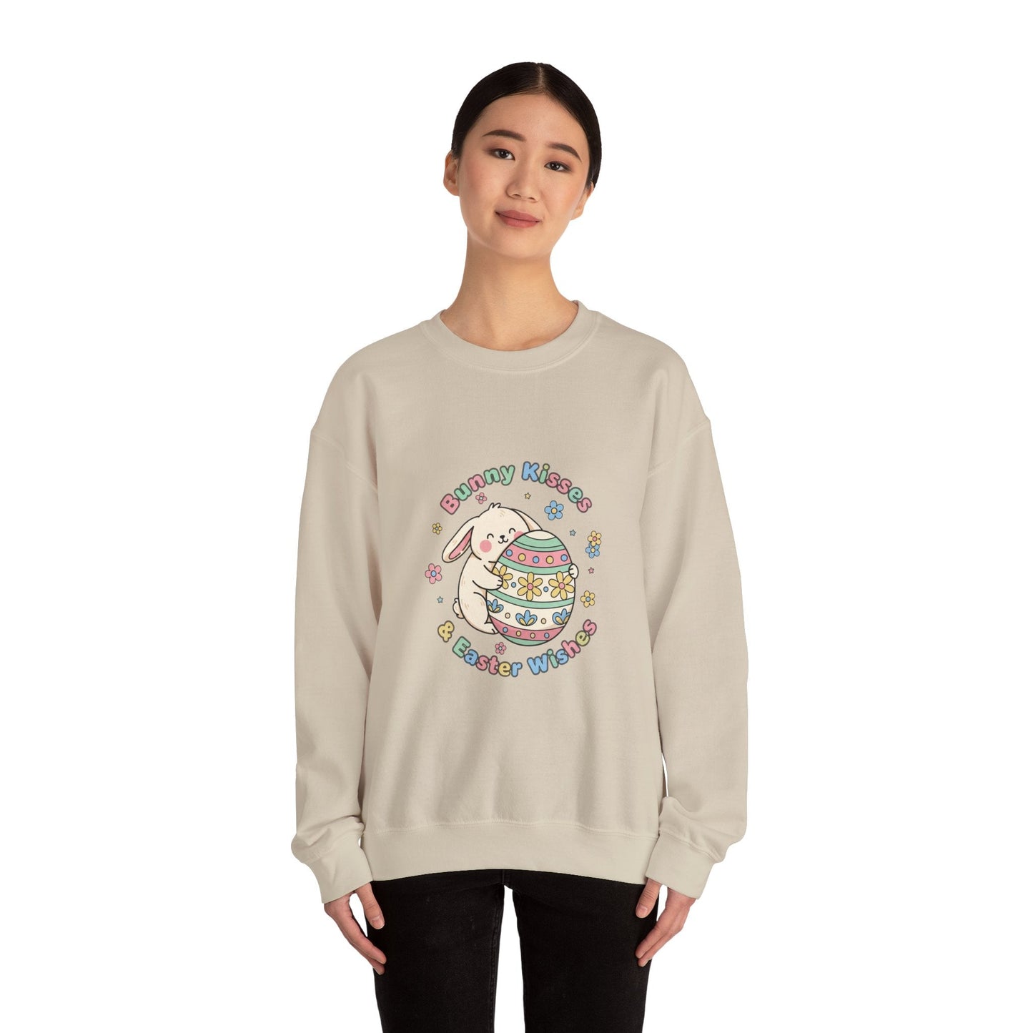 Bunny Kisses & Easter Wishes Crewneck Sweatshirt | pastel spring, bunny aesthetic - AKYCO