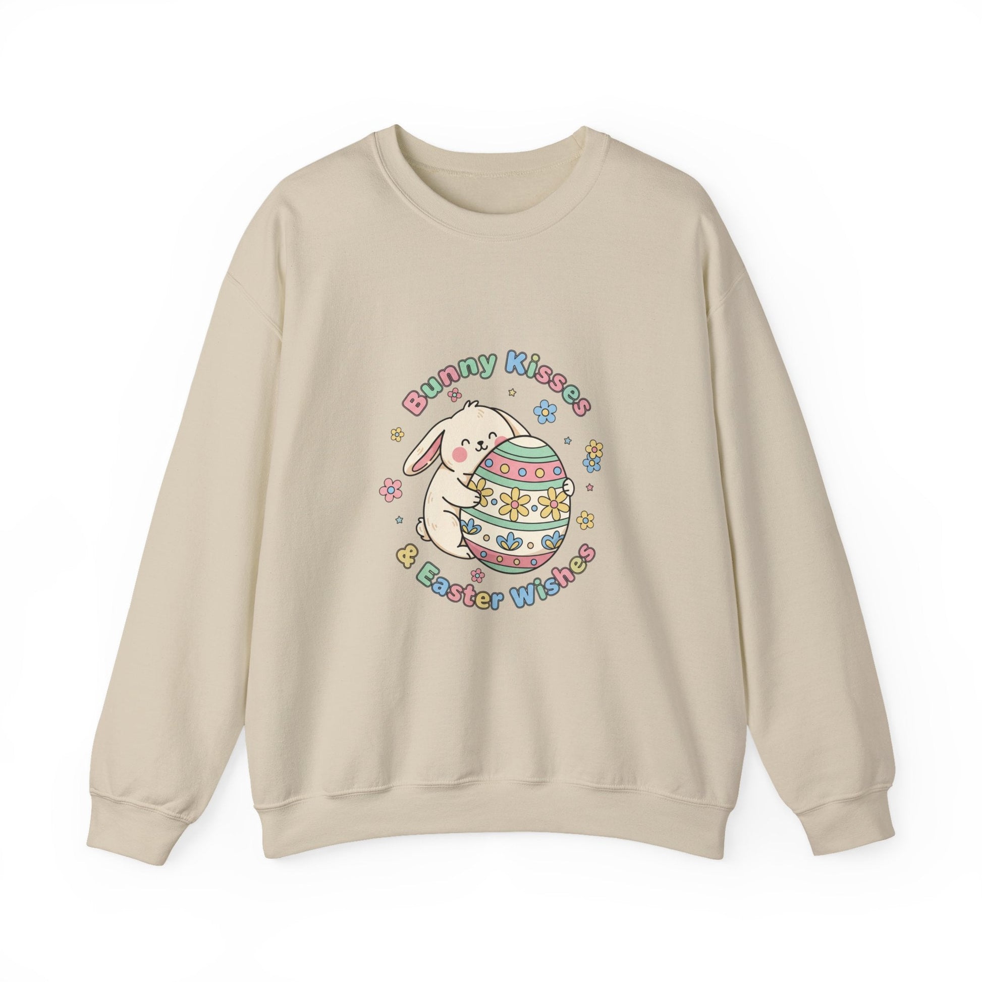 Felpa Bunny Kisses & Easter Wishes color sabbia/crema con coniglietti pastello, stile kawaii e cottagecore - AKYCO