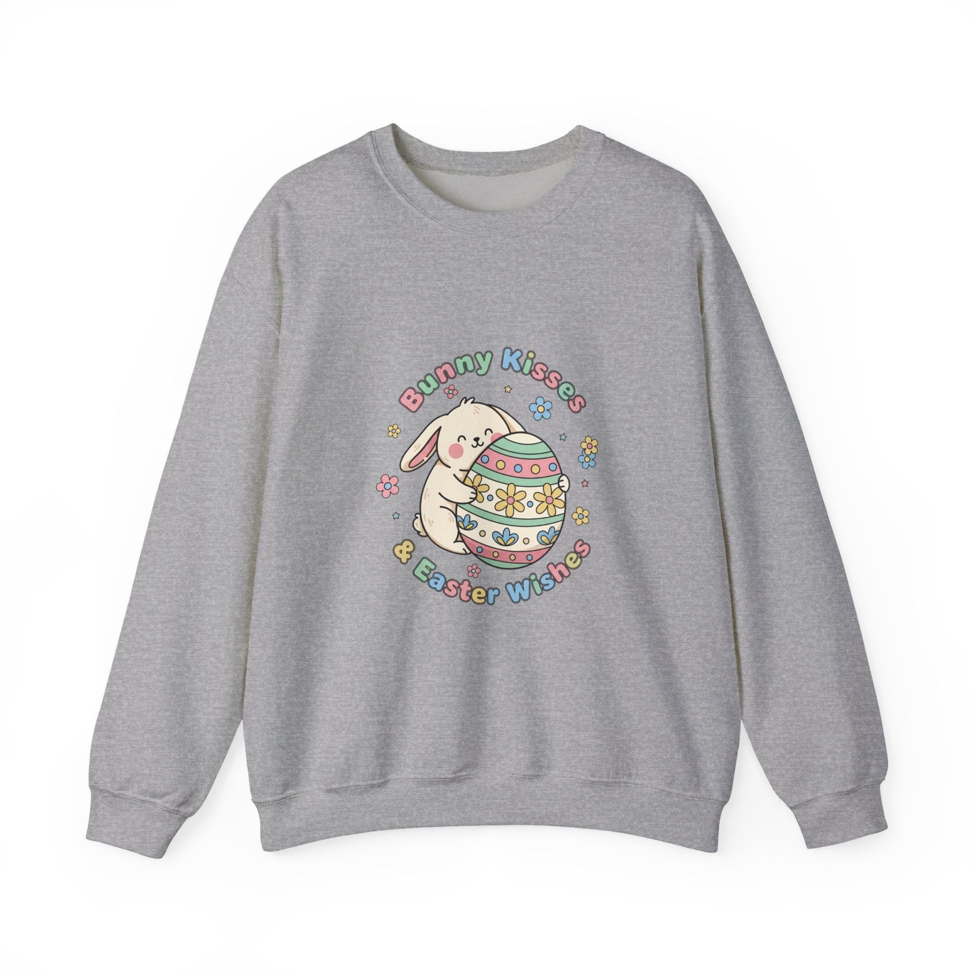 Felpa Bunny Kisses & Easter Wishes color grigio sportivo con coniglietti pastello, stile kawaii e cottagecore - AKYCO