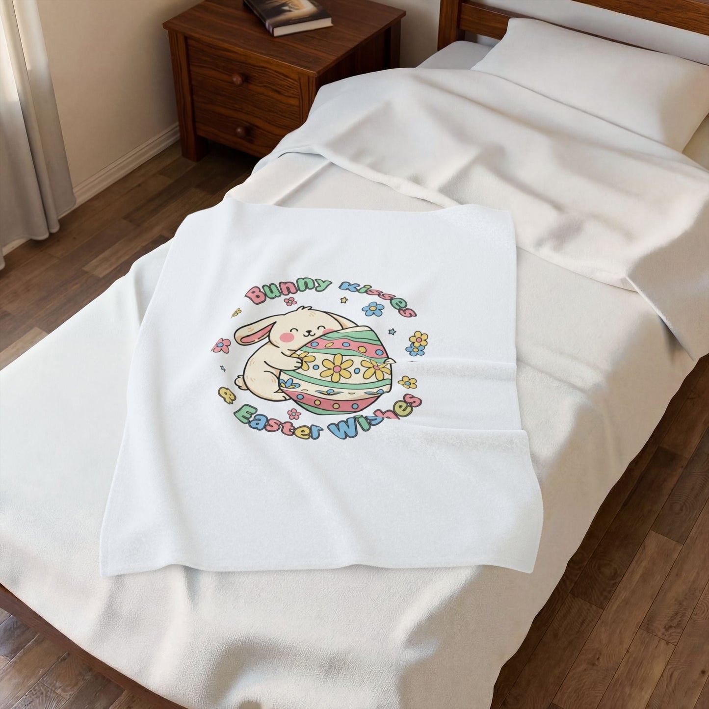 Bunny Kisses Easter Wishes Velveteen Blanket | pastel spring, bunny aesthetic - AKYCO