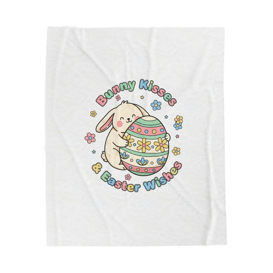 Bunny Kisses Easter Wishes Velveteen Blanket | pastel spring, bunny aesthetic - AKYCO