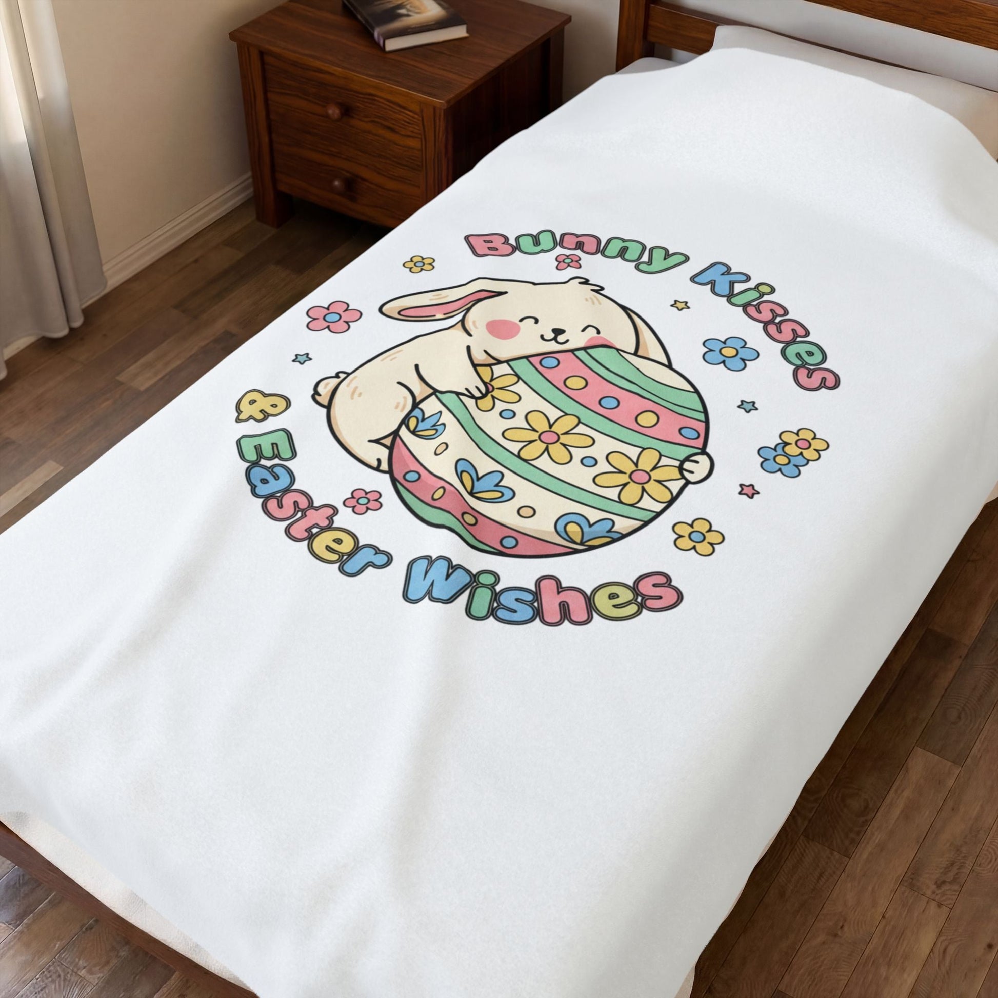 Bunny Kisses Easter Wishes Velveteen Blanket | pastel spring, bunny aesthetic - AKYCO