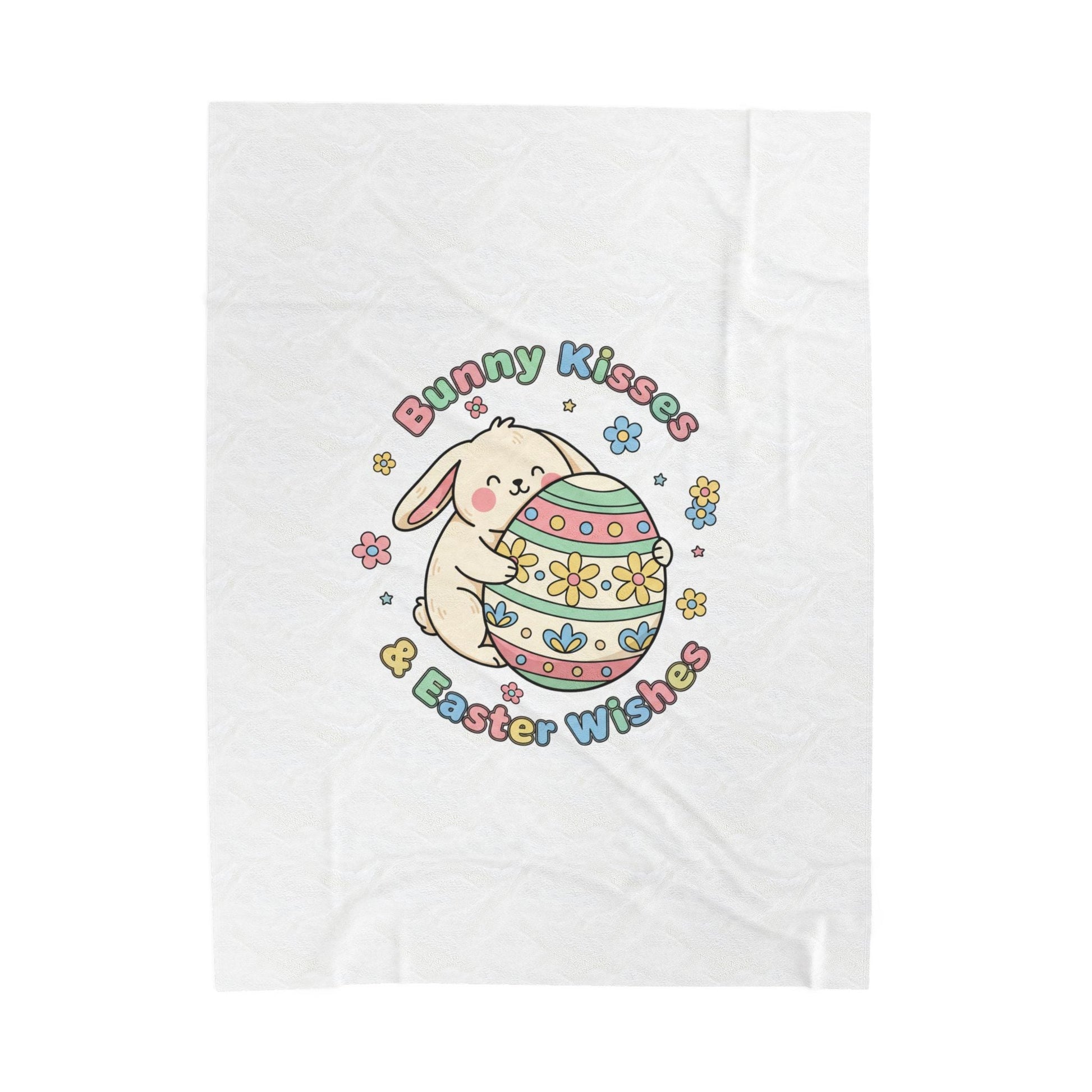 Bunny Kisses Easter Wishes Velveteen Blanket | pastel spring, bunny aesthetic - AKYCO