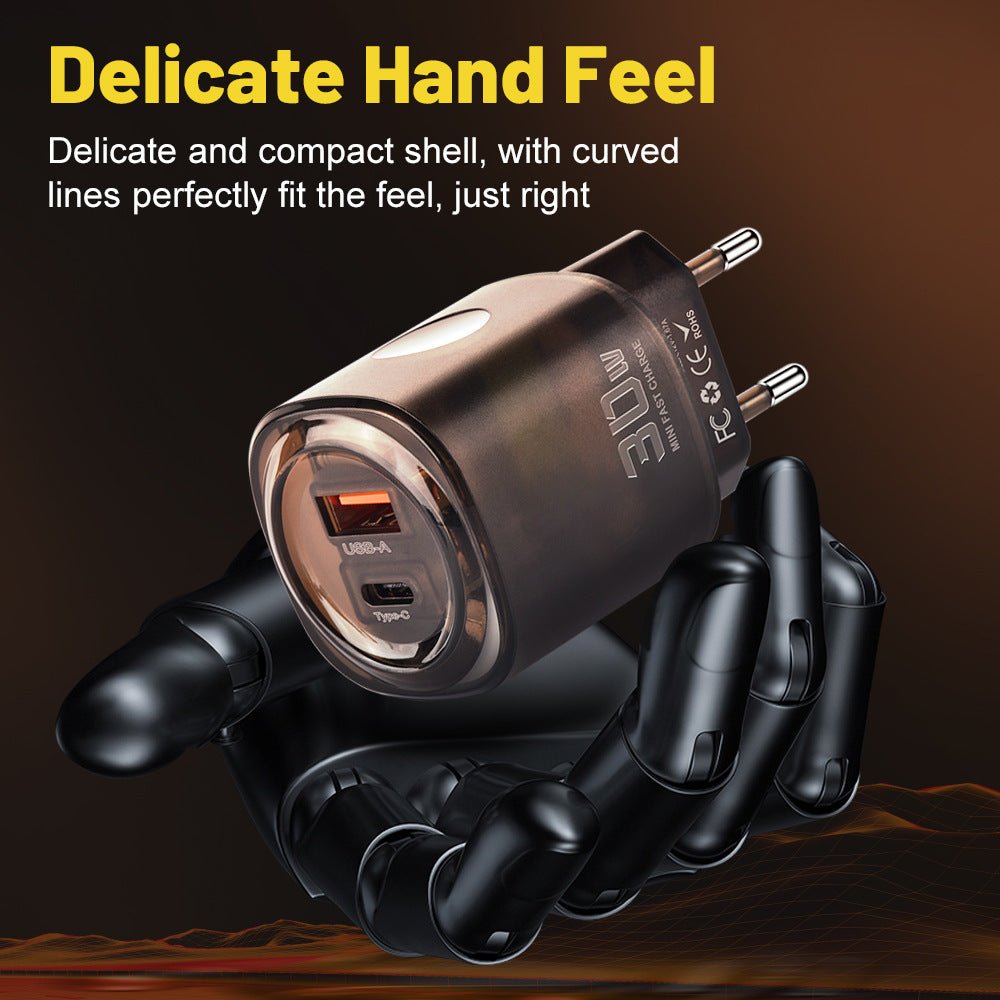 Caricatore da viaggio 30W USB + Type - C | Ricarica rapida per smartphone - Aky & Co.