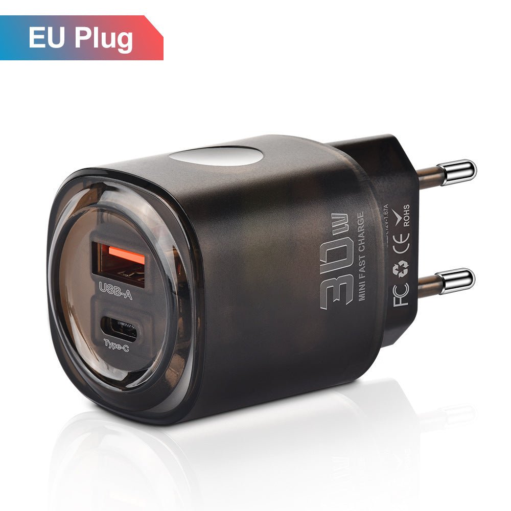 Caricatore da viaggio 30W USB + Type - C | Ricarica rapida per smartphone - Aky & Co.