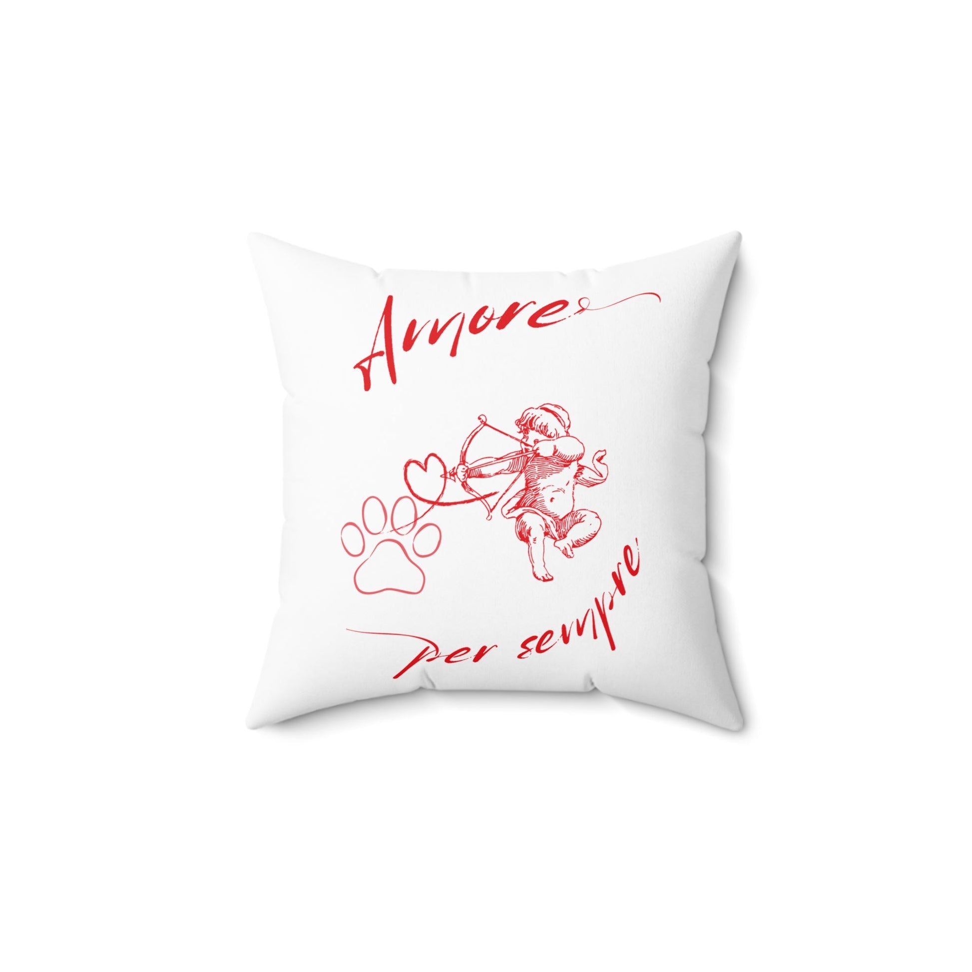 Cuscino Decorativo San Valentino Rosso con Cupido e Zampa – Amore per Sempre per Amanti degli Animali - AKYCO