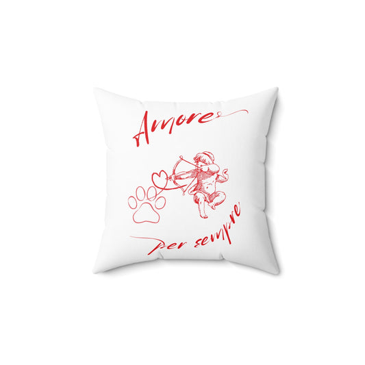Cuscino Decorativo San Valentino Rosso con Cupido e Zampa – Amore per Sempre per Amanti degli Animali - AKYCO