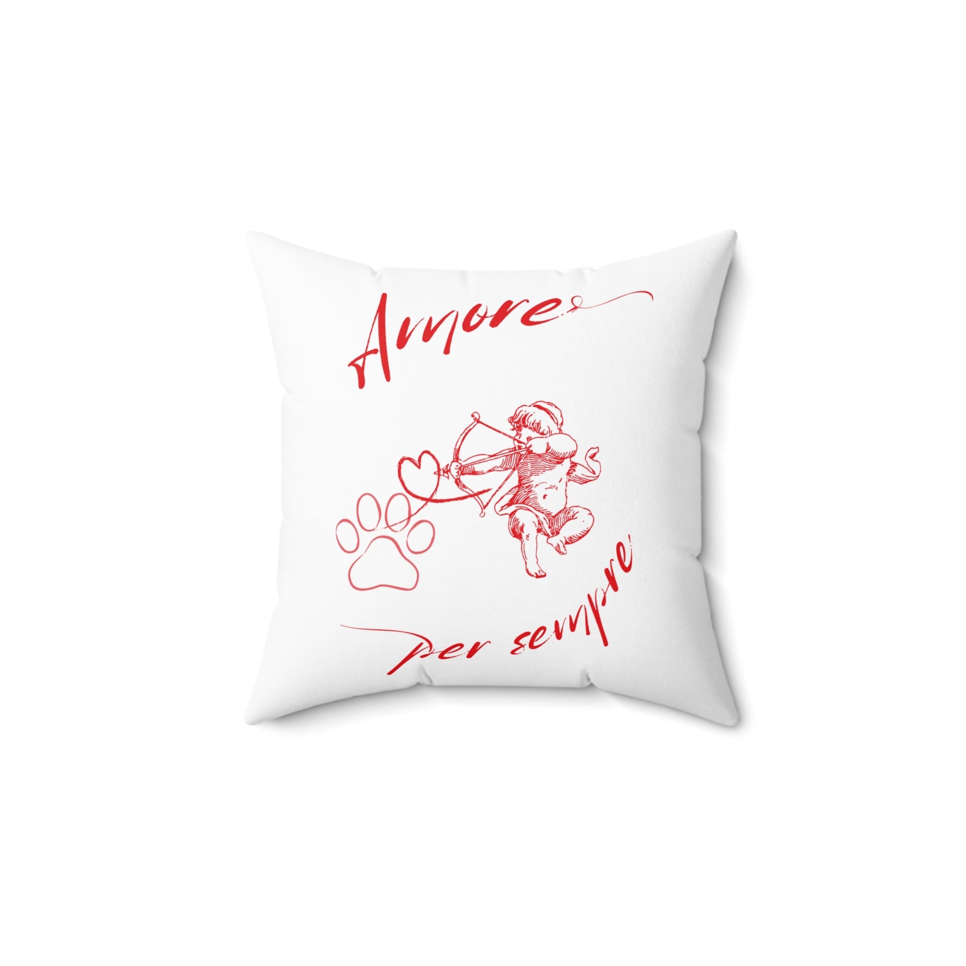 Cuscino Decorativo San Valentino Rosso con Cupido e Zampa – Amore per Sempre per Amanti degli Animali - AKYCO