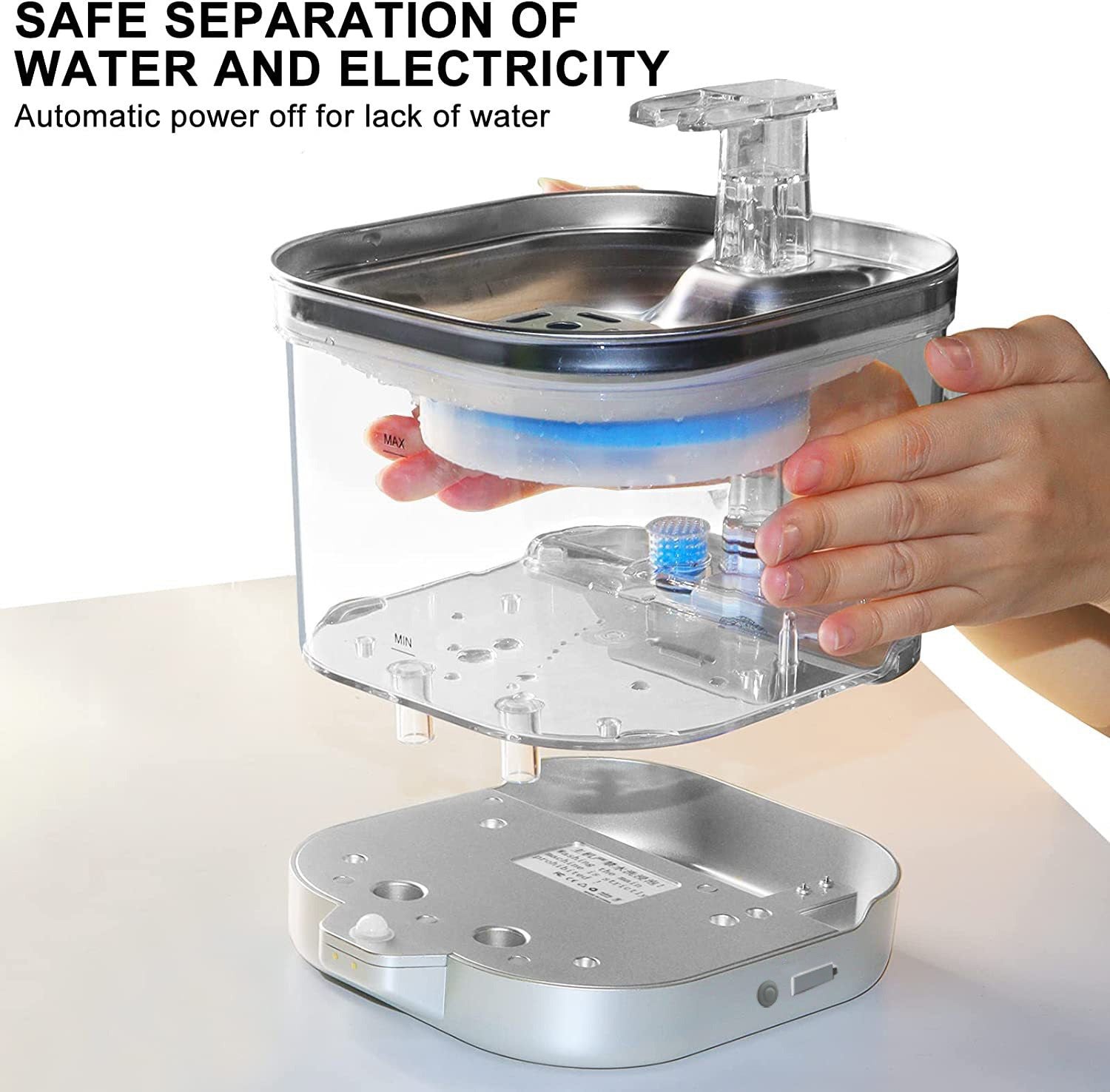 Distributore di Acqua per Animali Domestici Intelligente Senza Fili con Ciclo Automatico di Ricarica e Pompa Senza Fili - Aky & Co.
