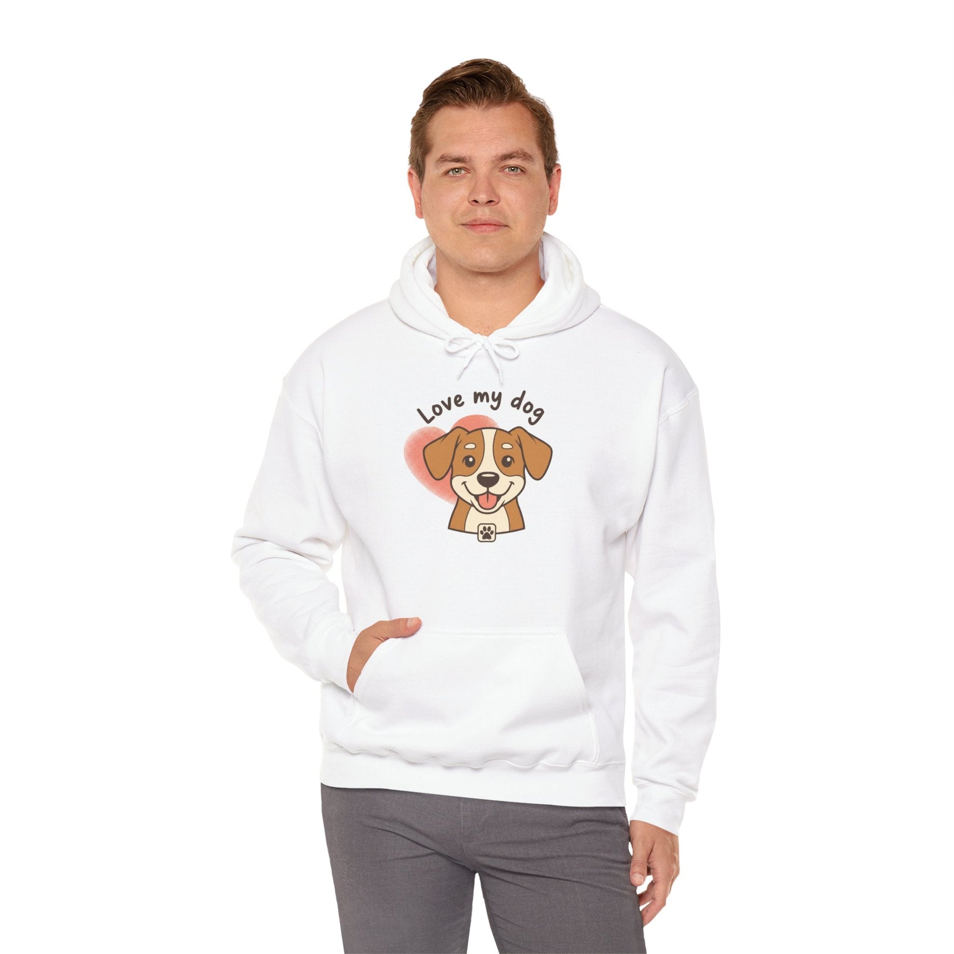 Dog Lover Hoodie – "Love My Dog" Cute Puppy Front + Colorful Paw Prints Back - AKYCO
