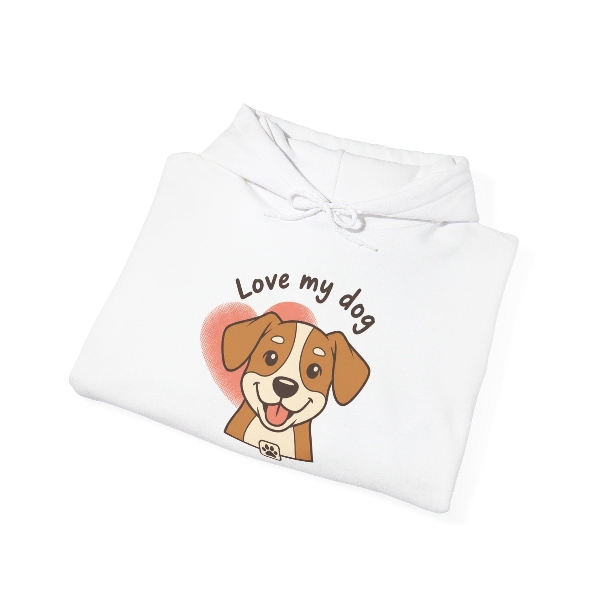 Dog Lover Hoodie – "Love My Dog" Cute Puppy Front + Colorful Paw Prints Back - AKYCO