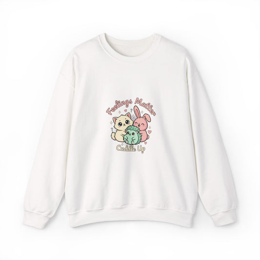 Emotive Kawaii Critters Crewneck Sweatshirt | tiny animals big feelings, pastel cute animal art - AKYCO
