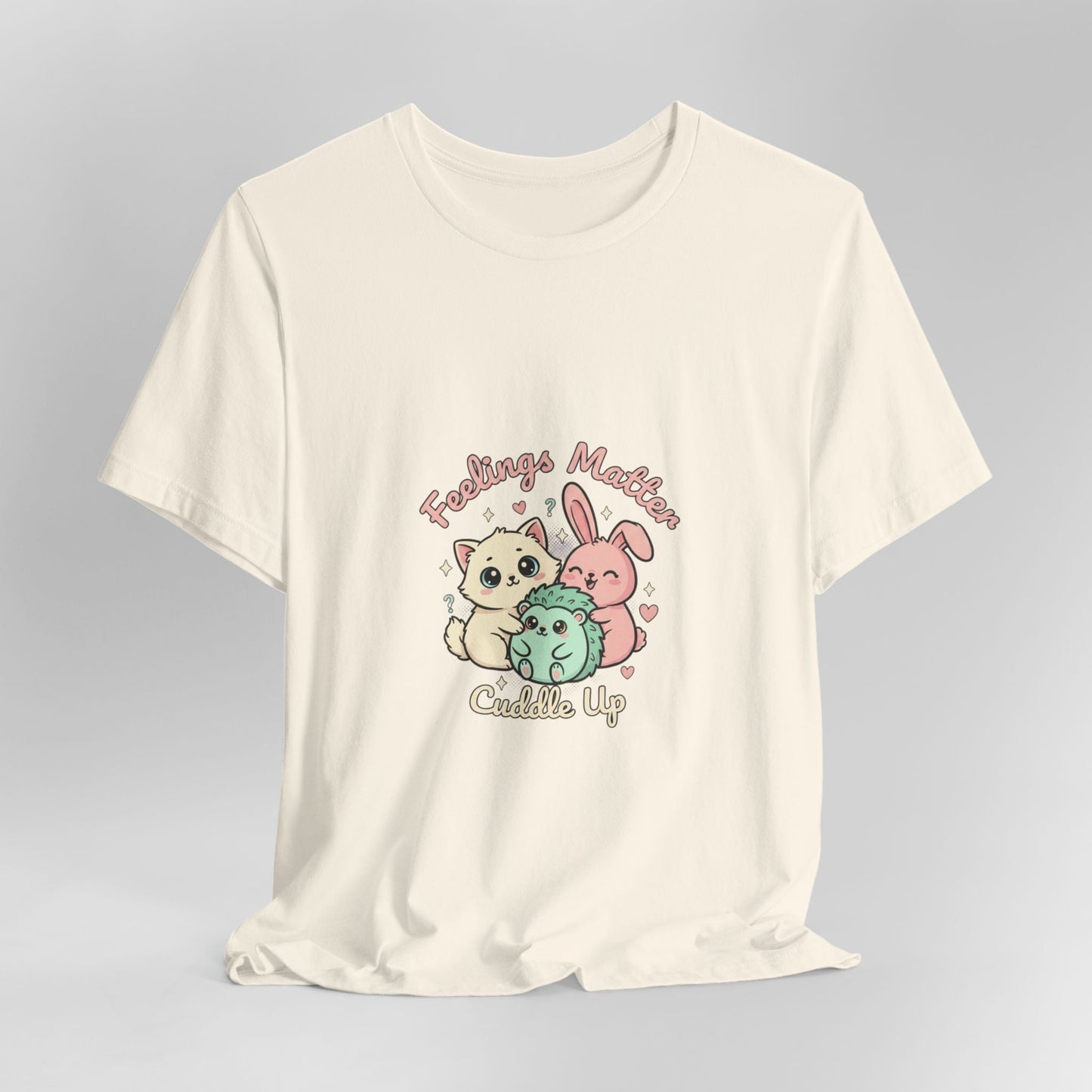 Empathetic Kawaii Critters Tee | tiny creature art, pastel emotive cartoon pet - AKYCO