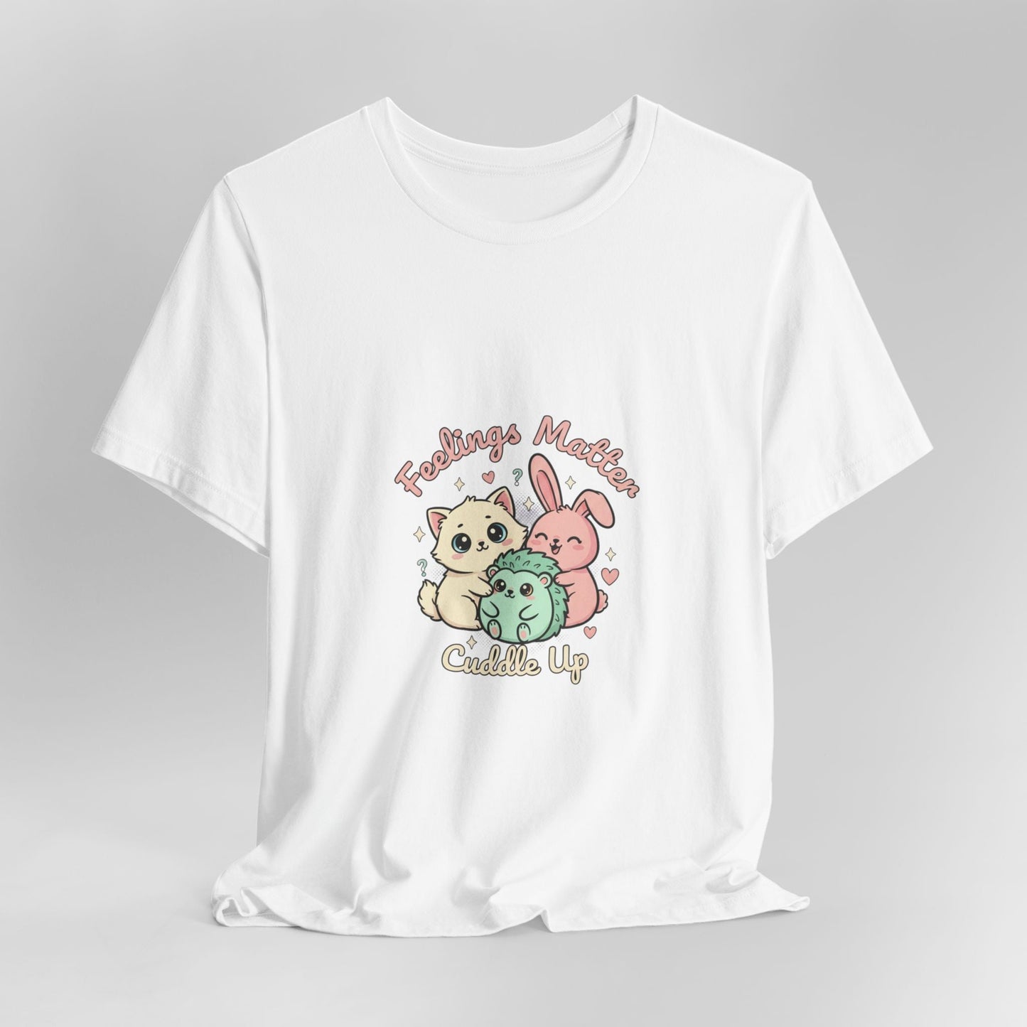 Empathetic Kawaii Critters Tee | tiny creature art, pastel emotive cartoon pet - AKYCO