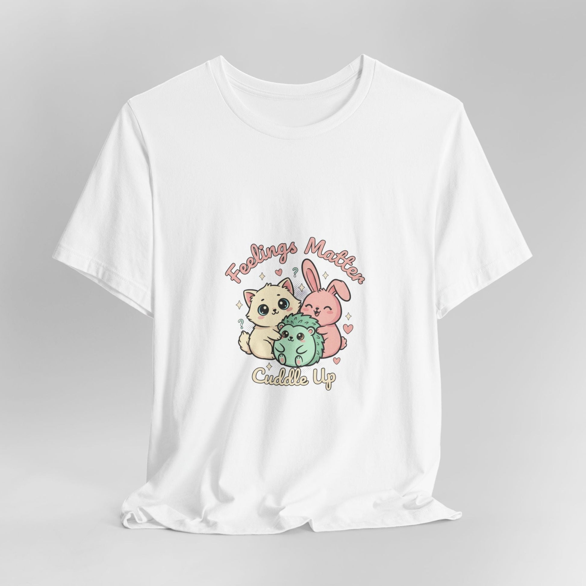 Empathetic Kawaii Critters Tee | tiny creature art, pastel emotive cartoon pet - AKYCO