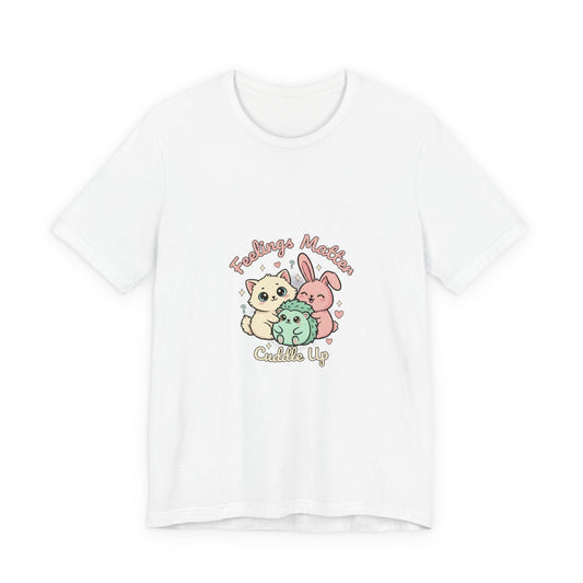 Empathetic Kawaii Critters Tee | tiny creature art, pastel emotive cartoon pet - AKYCO