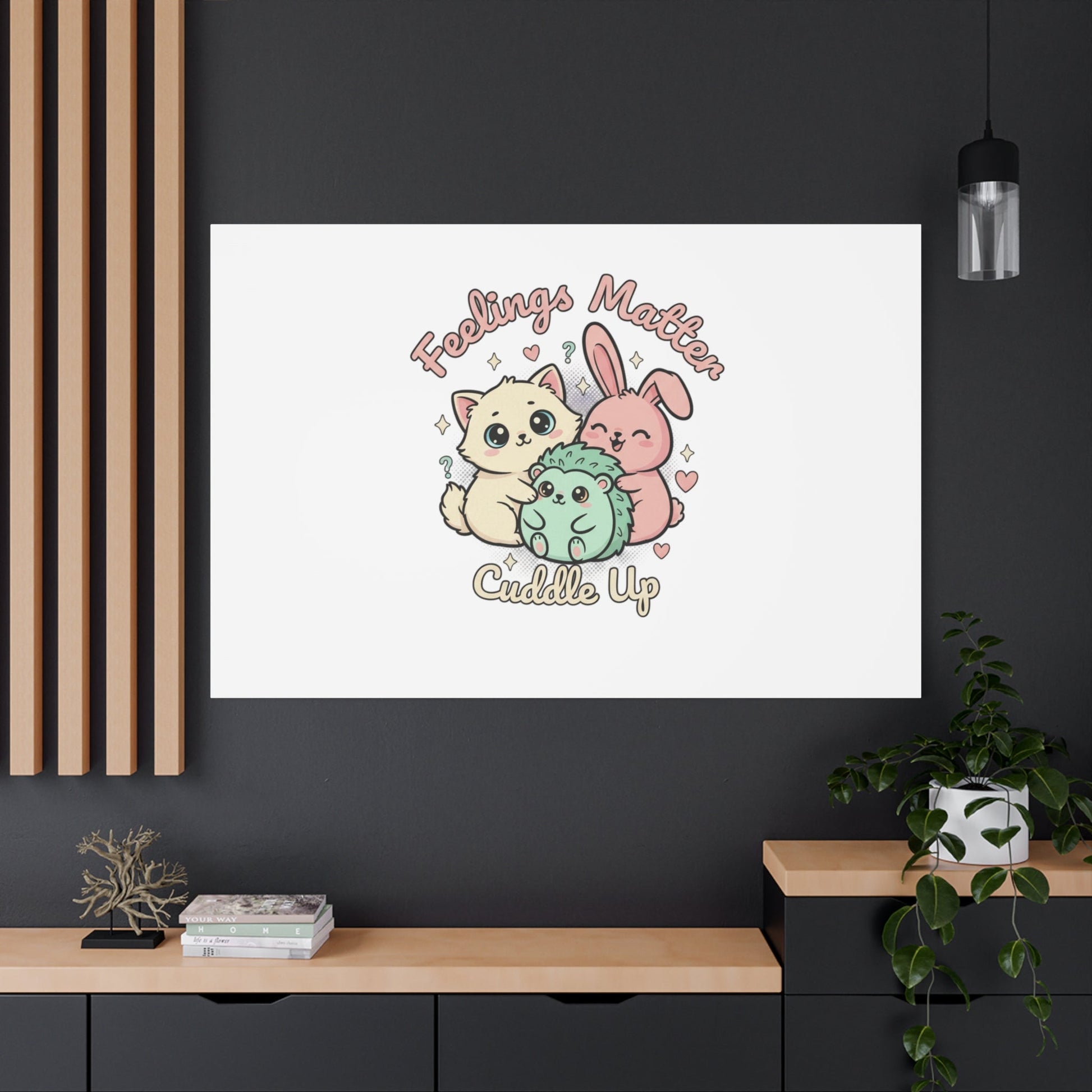 Feelings Matter Cuddle Up Canvas | Tiny Animals, Emotive Cute Animal Art - AKYCO