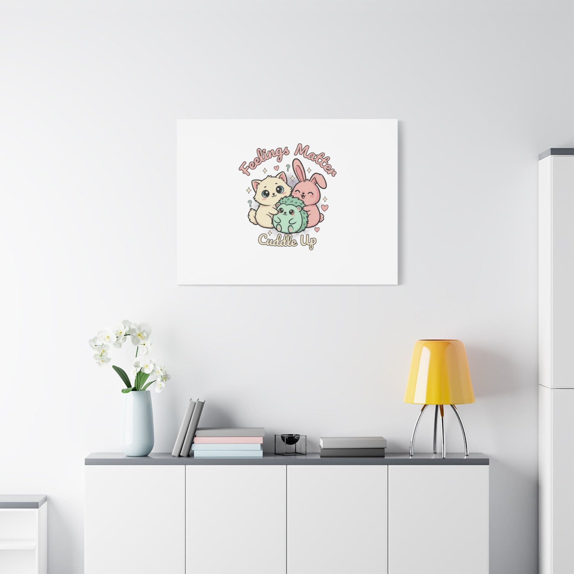 Feelings Matter Cuddle Up Canvas | Tiny Animals, Emotive Cute Animal Art - AKYCO