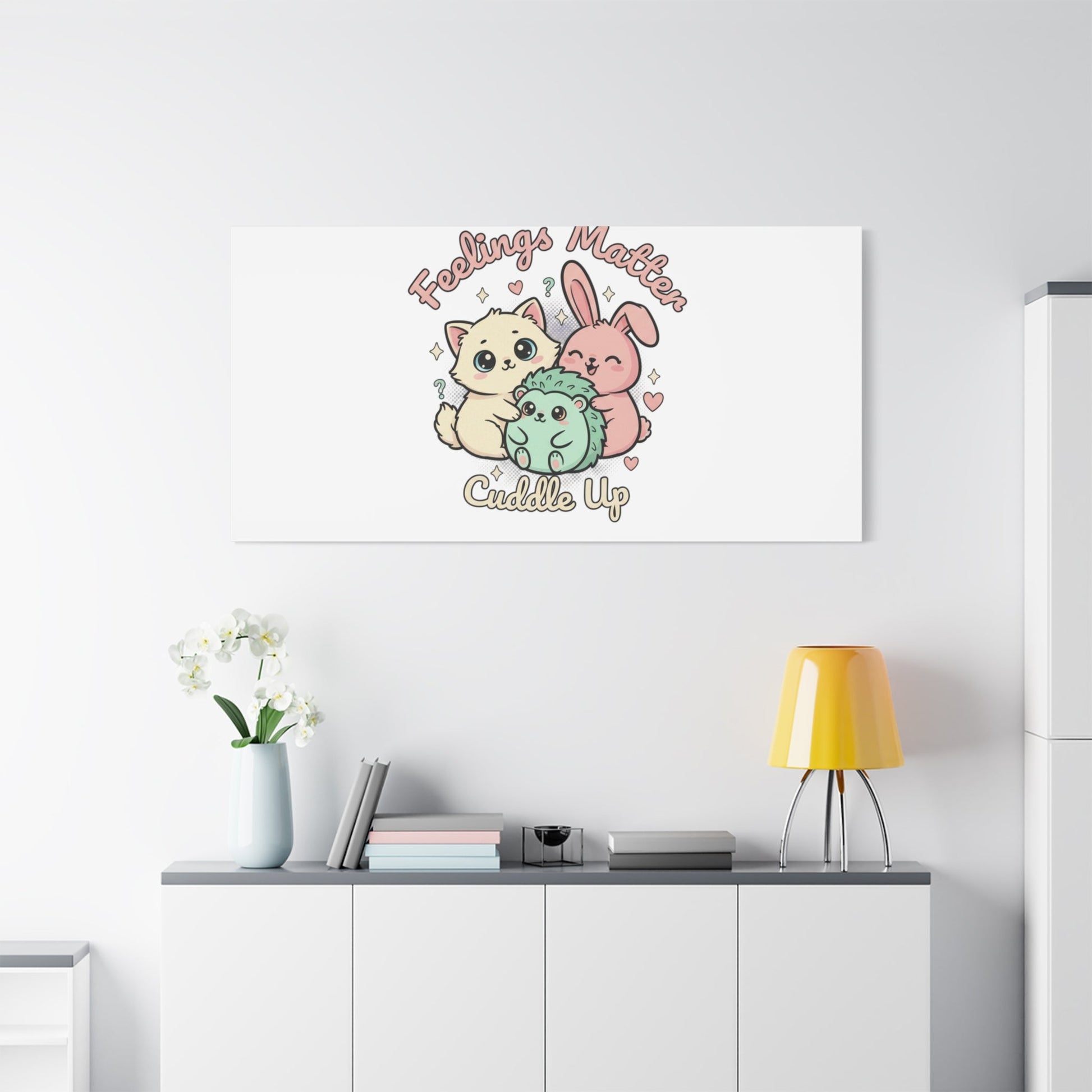Feelings Matter Cuddle Up Canvas | Tiny Animals, Emotive Cute Animal Art - AKYCO