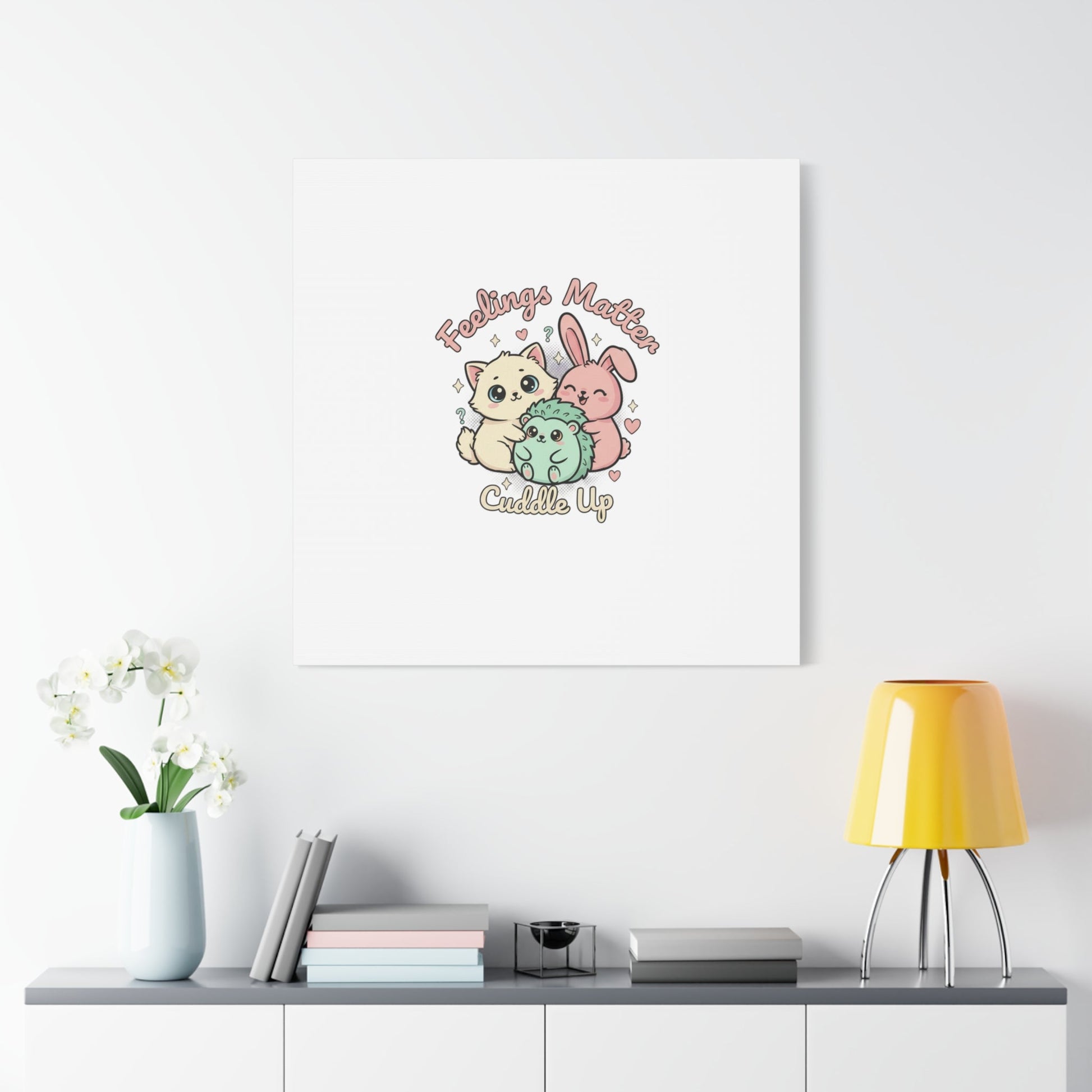 Feelings Matter Cuddle Up Canvas | Tiny Animals, Emotive Cute Animal Art - AKYCO