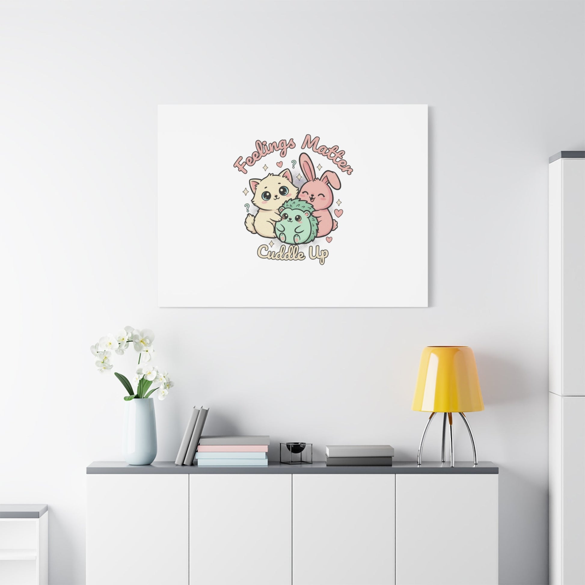 Feelings Matter Cuddle Up Canvas | Tiny Animals, Emotive Cute Animal Art - AKYCO