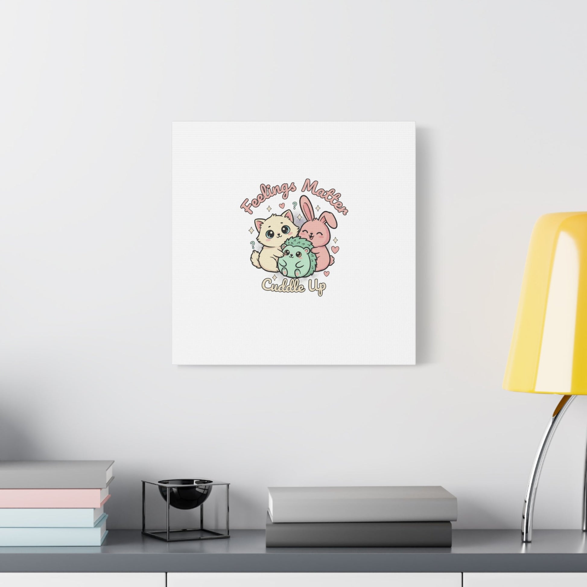Feelings Matter Cuddle Up Canvas | Tiny Animals, Emotive Cute Animal Art - AKYCO