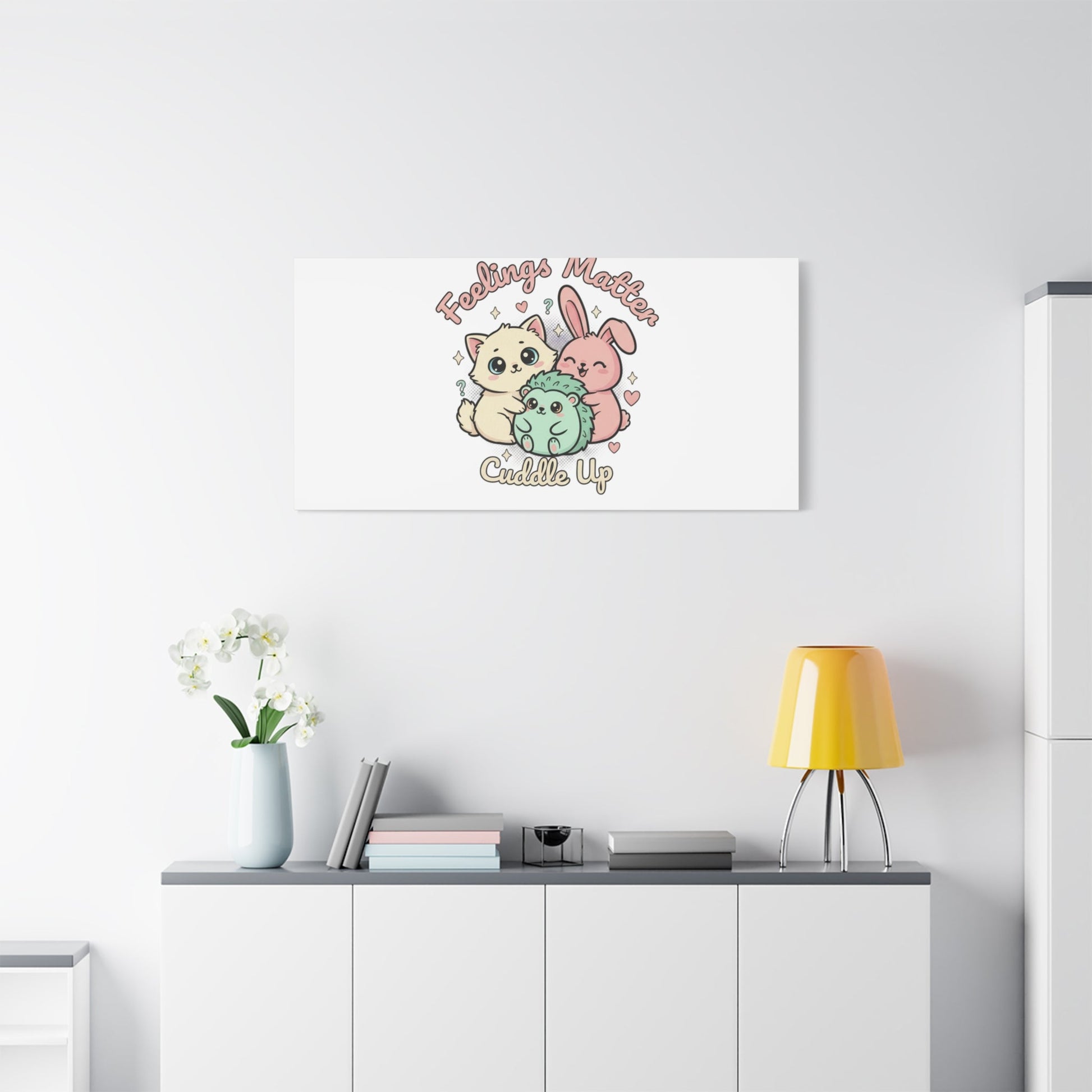 Feelings Matter Cuddle Up Canvas | Tiny Animals, Emotive Cute Animal Art - AKYCO