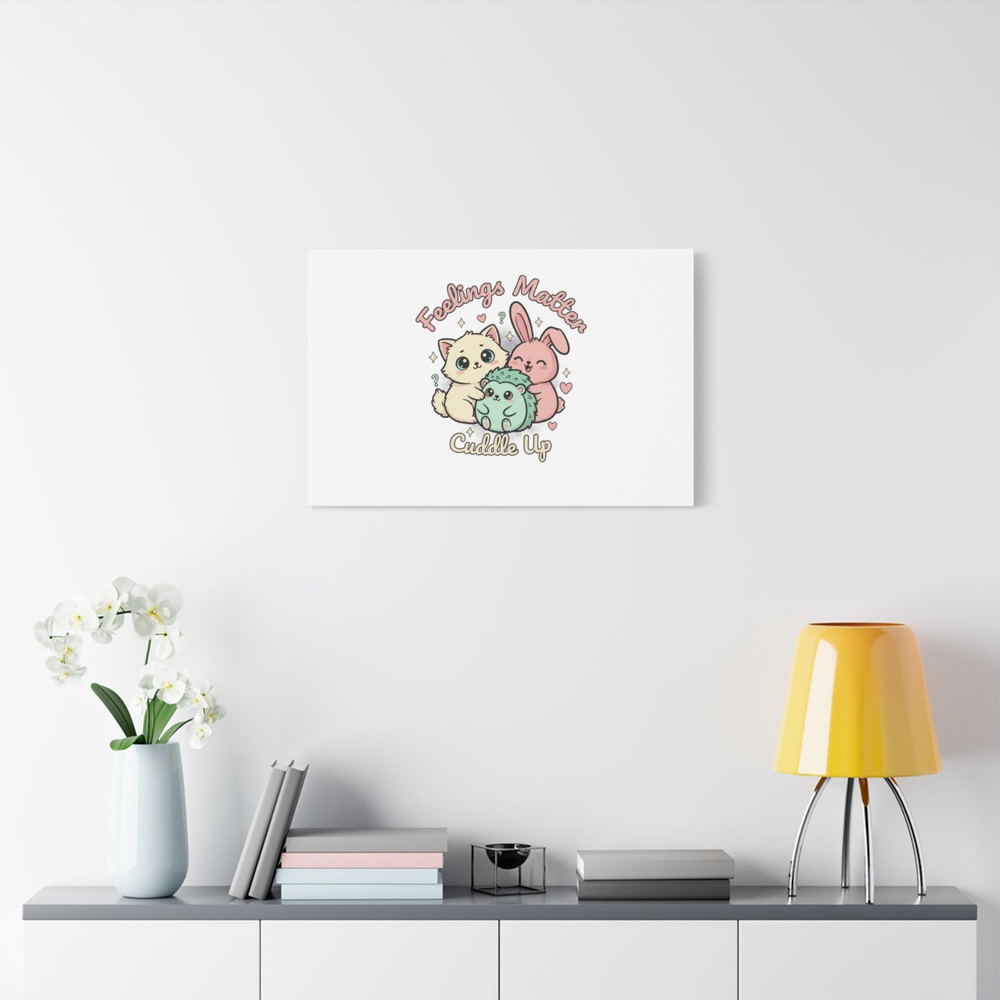 Feelings Matter Cuddle Up Canvas | Tiny Animals, Emotive Cute Animal Art - AKYCO