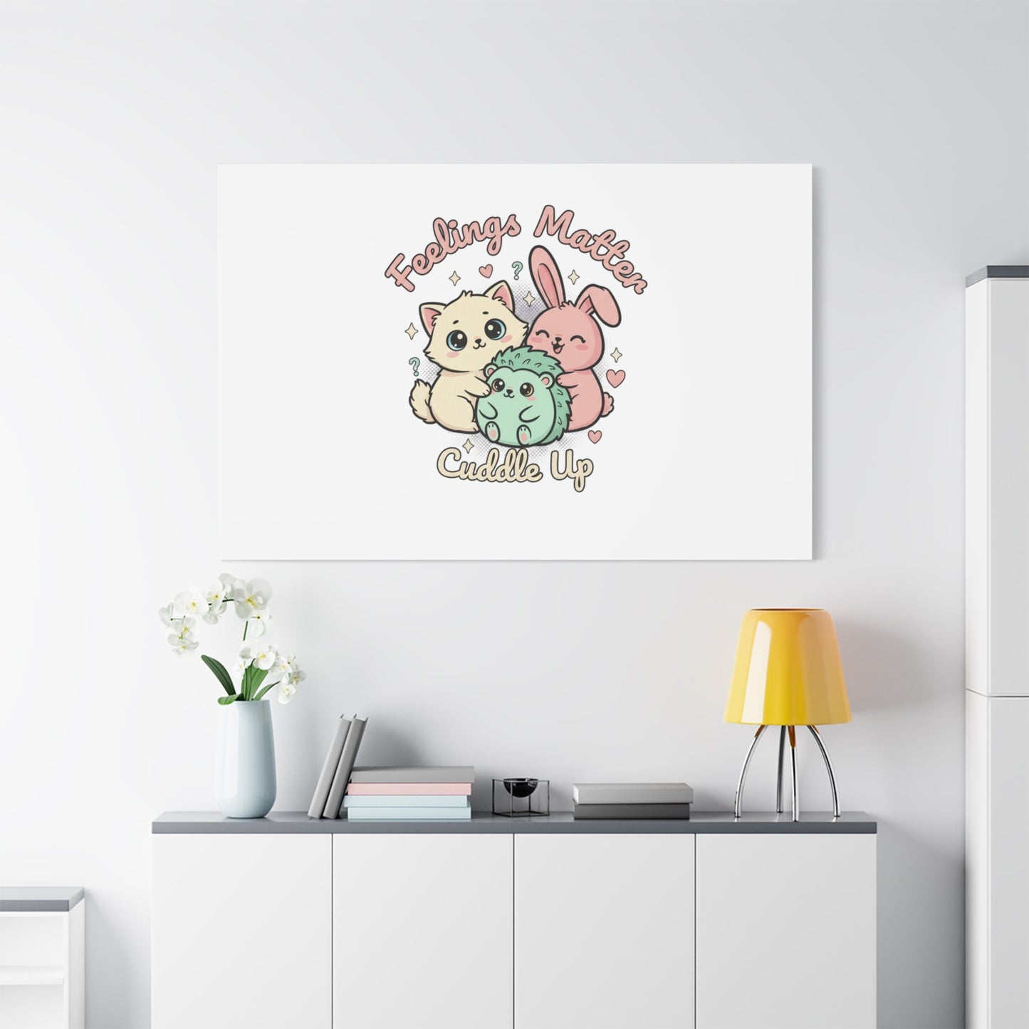 Feelings Matter Cuddle Up Canvas | Tiny Animals, Emotive Cute Animal Art - AKYCO