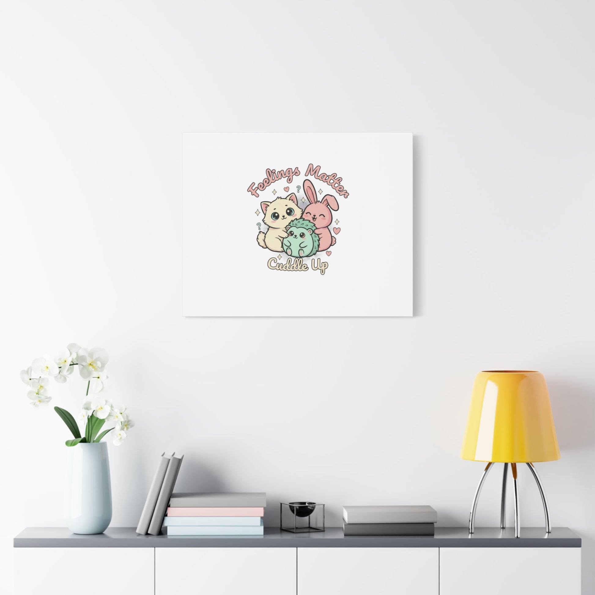 Feelings Matter Cuddle Up Canvas | Tiny Animals, Emotive Cute Animal Art - AKYCO