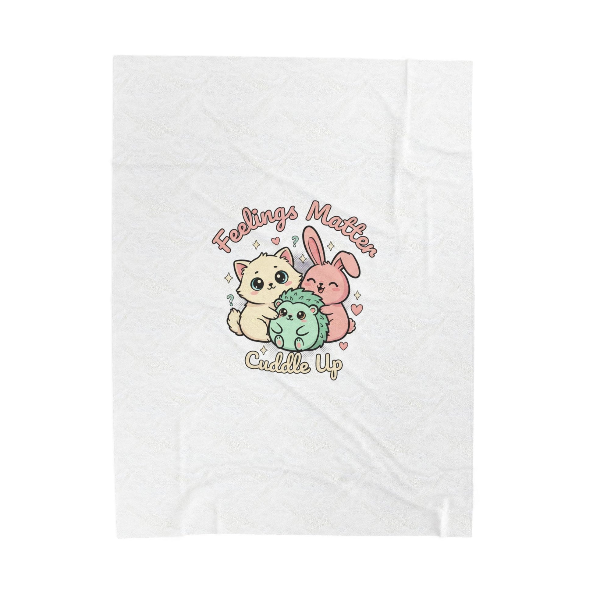 Feelings Matter Cuddle Up plush blanket | kawaii sad animal, tiny creature art - AKYCO