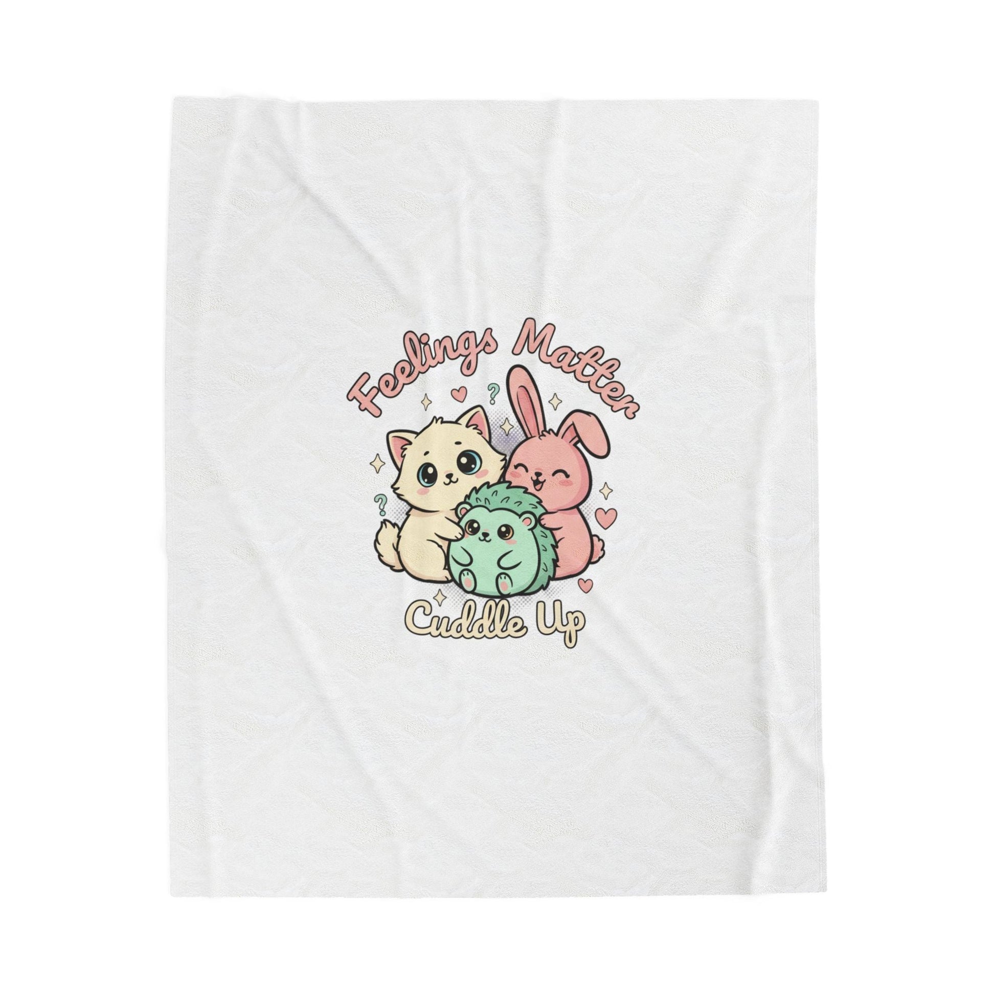 Feelings Matter Cuddle Up plush blanket | kawaii sad animal, tiny creature art - AKYCO