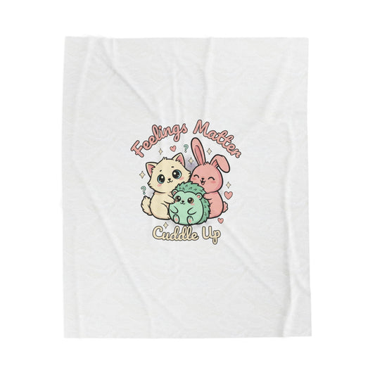 Feelings Matter Cuddle Up plush blanket | kawaii sad animal, tiny creature art - AKYCO