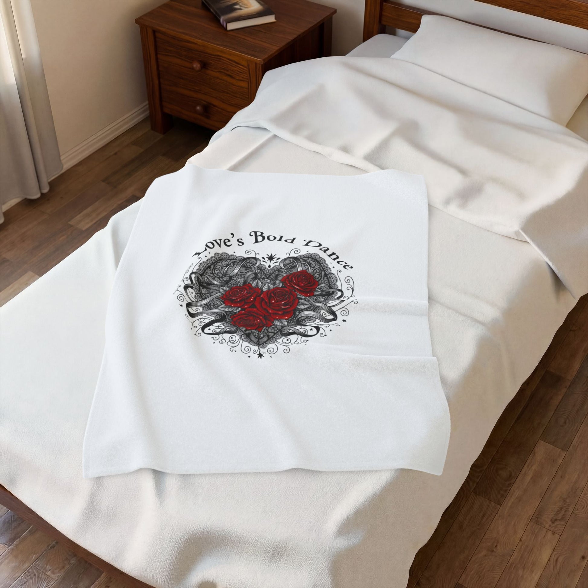 Gothic Romance Heart Rose Illustration Blanket | 80s Nostalgia, New Romantic - AKYCO