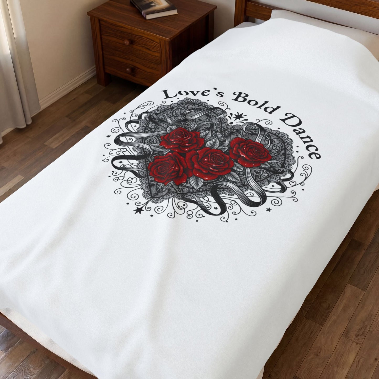 Gothic Romance Heart Rose Illustration Blanket | 80s Nostalgia, New Romantic - AKYCO