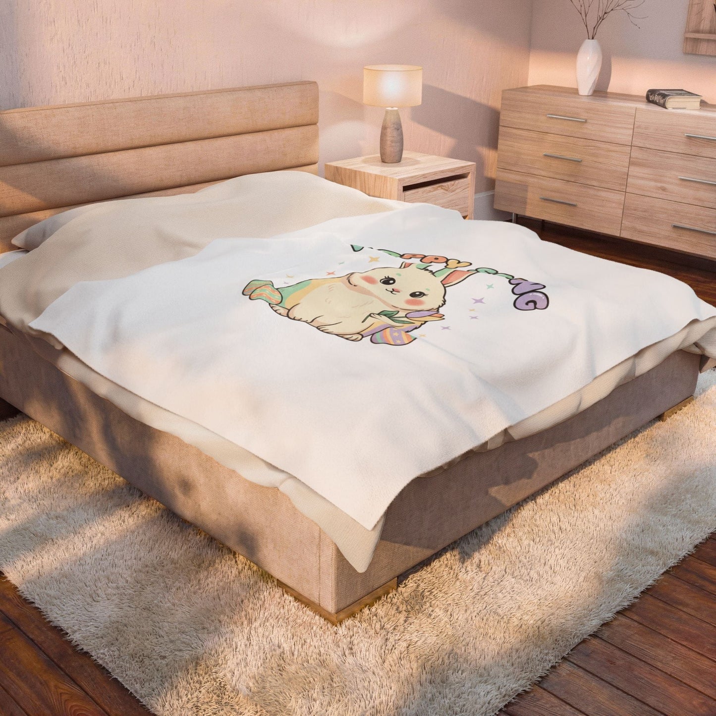 Hoppy Spring Bunny Plush Blanket | pastel spring, cottagecore - AKYCO